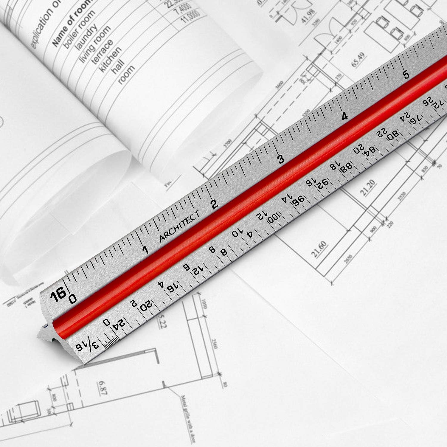 12" Architectural Scale Ruler Triangular Ruler, Color-Coded, 1 Pack