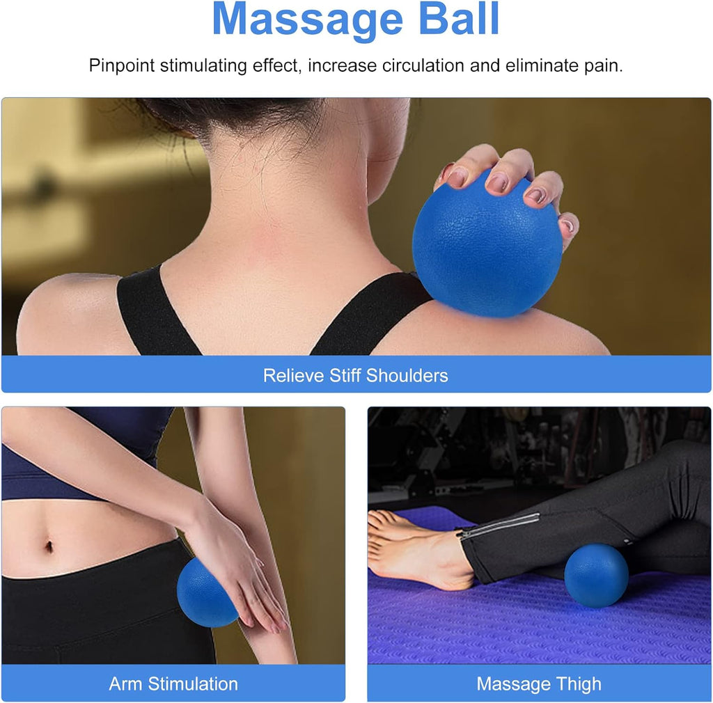 Aucuu 5 in 1 Foam Roller Set Includes Hollow Core Massage Roller, Yoga Stick, Massage Ball, Fitness Stretching Strap, Massage Roller, Carrying Bag, Towel (Blue)
