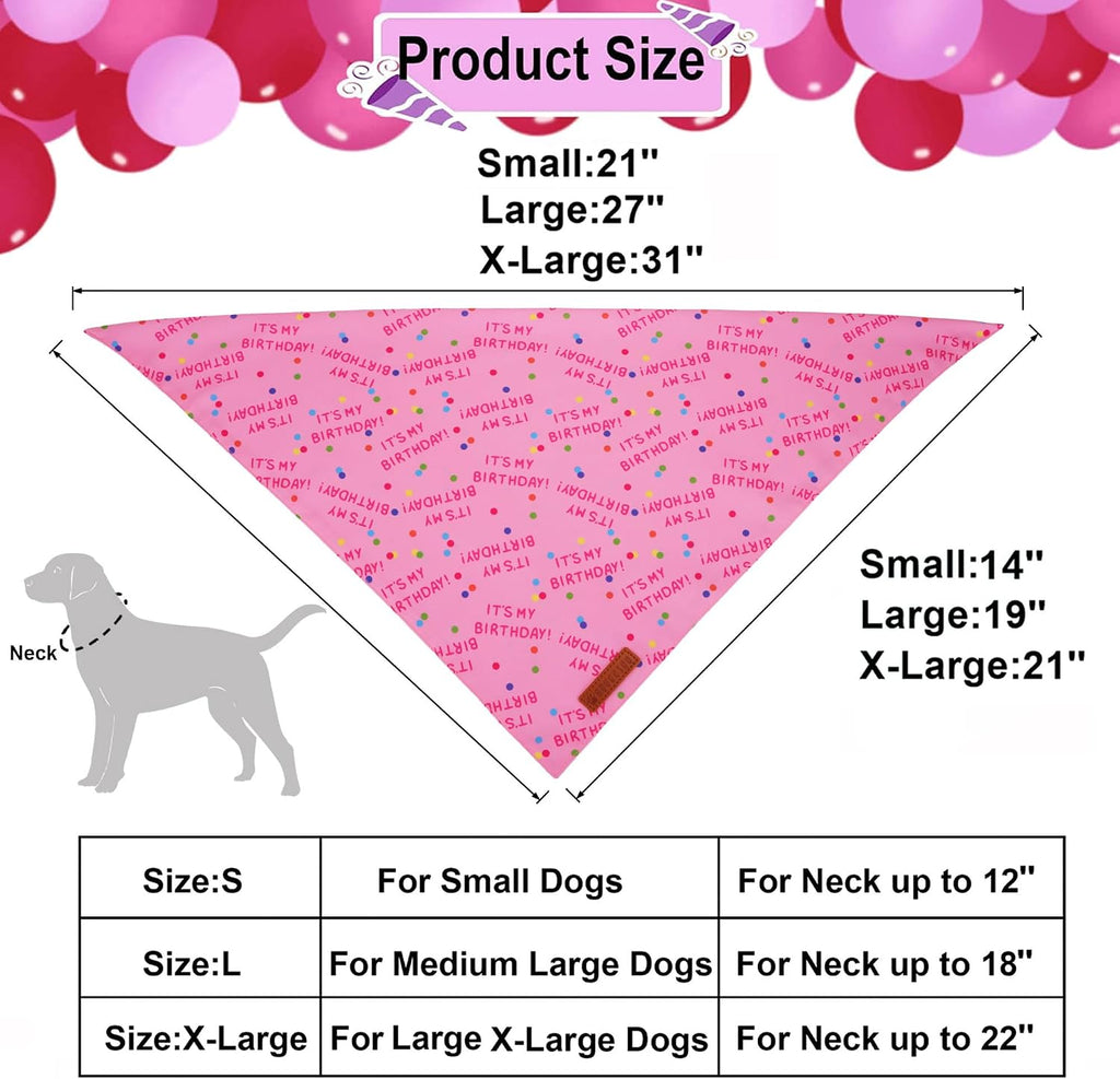 ADOGGYGO Girl Dog Birthday Hat, It's My Birthday Bandana Set, Pink, Small