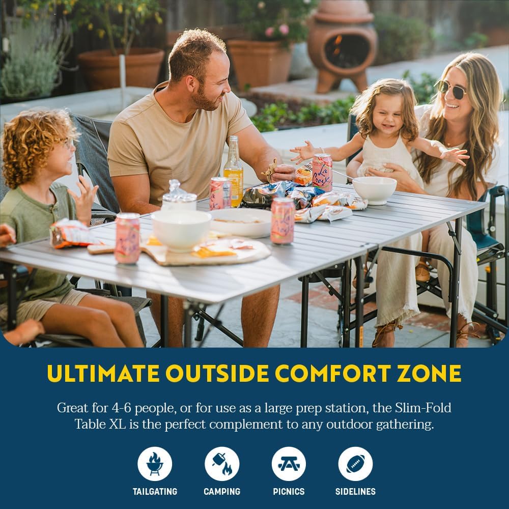 GCI OUTDOOR Slim-Fold Table XL | Portable Outdoor 4-6 Person Dining Table, Heat Resistant Aluminum Tabletop, Perfect for Barbecues, Camping, Picnics & Tailgating