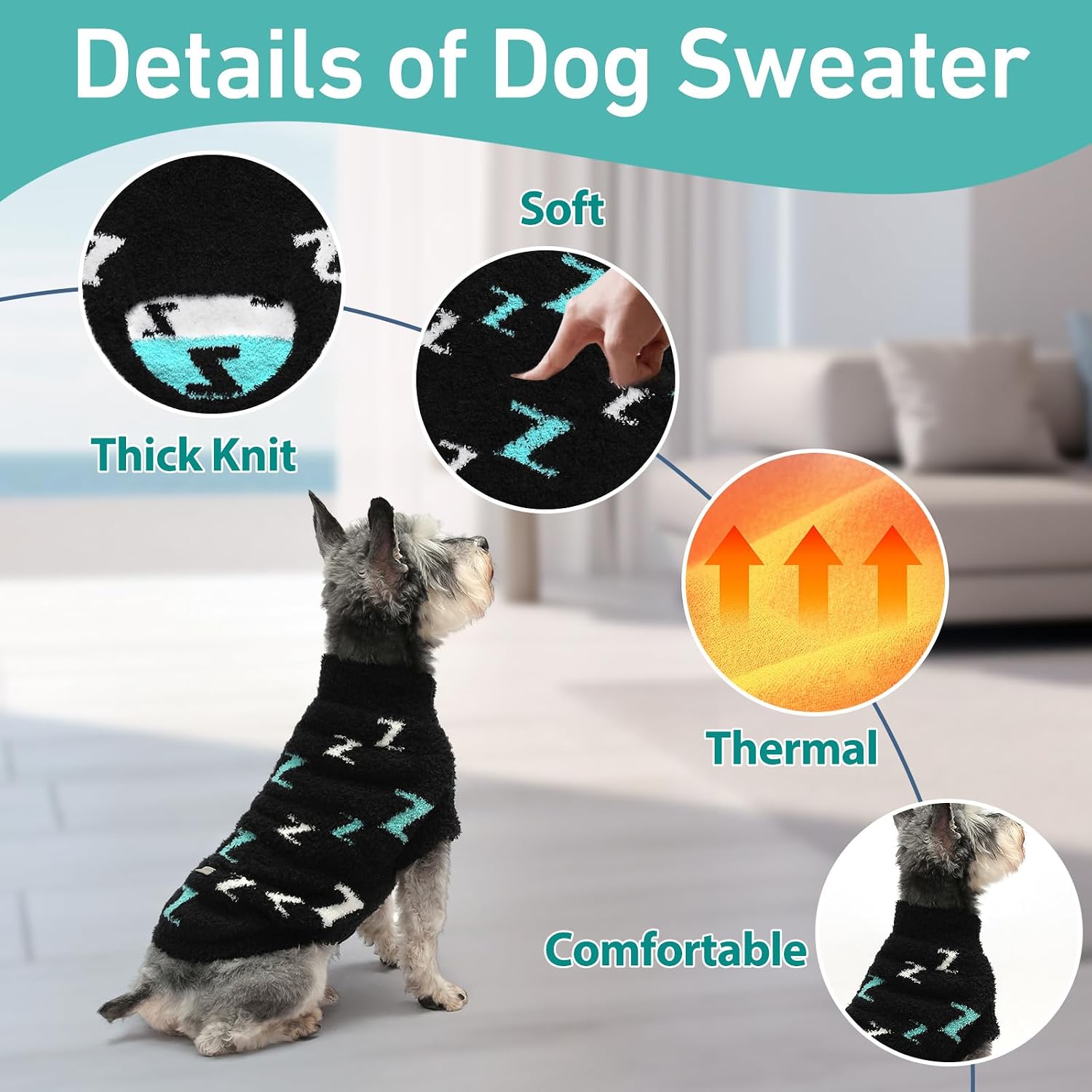 Dog Sweaters for Small Dogs Boy Girl Puppy Pullover Sweater Cold Weather Cable Knitwear Thick Warm Outfits for Chihuahua Bulldog Dachshund Pug Yorkie (Black-XS)
