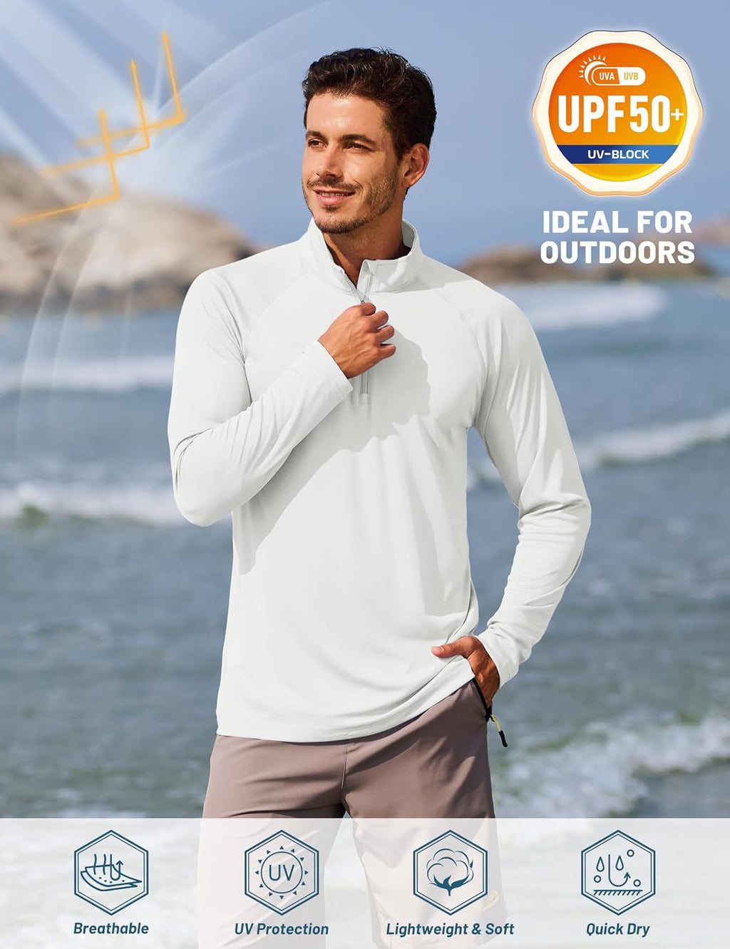 TACVASEN Men's Long Sleeve Athletic Shirts 1/4 Pullover Zip Sun Protection Rash Guard UPF 50+ Outdoor Running T-Shirts