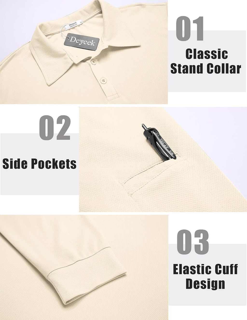 Deyeek Men's Long Sleeve Polo Shirts, Quick Dry Golf Polo for Men