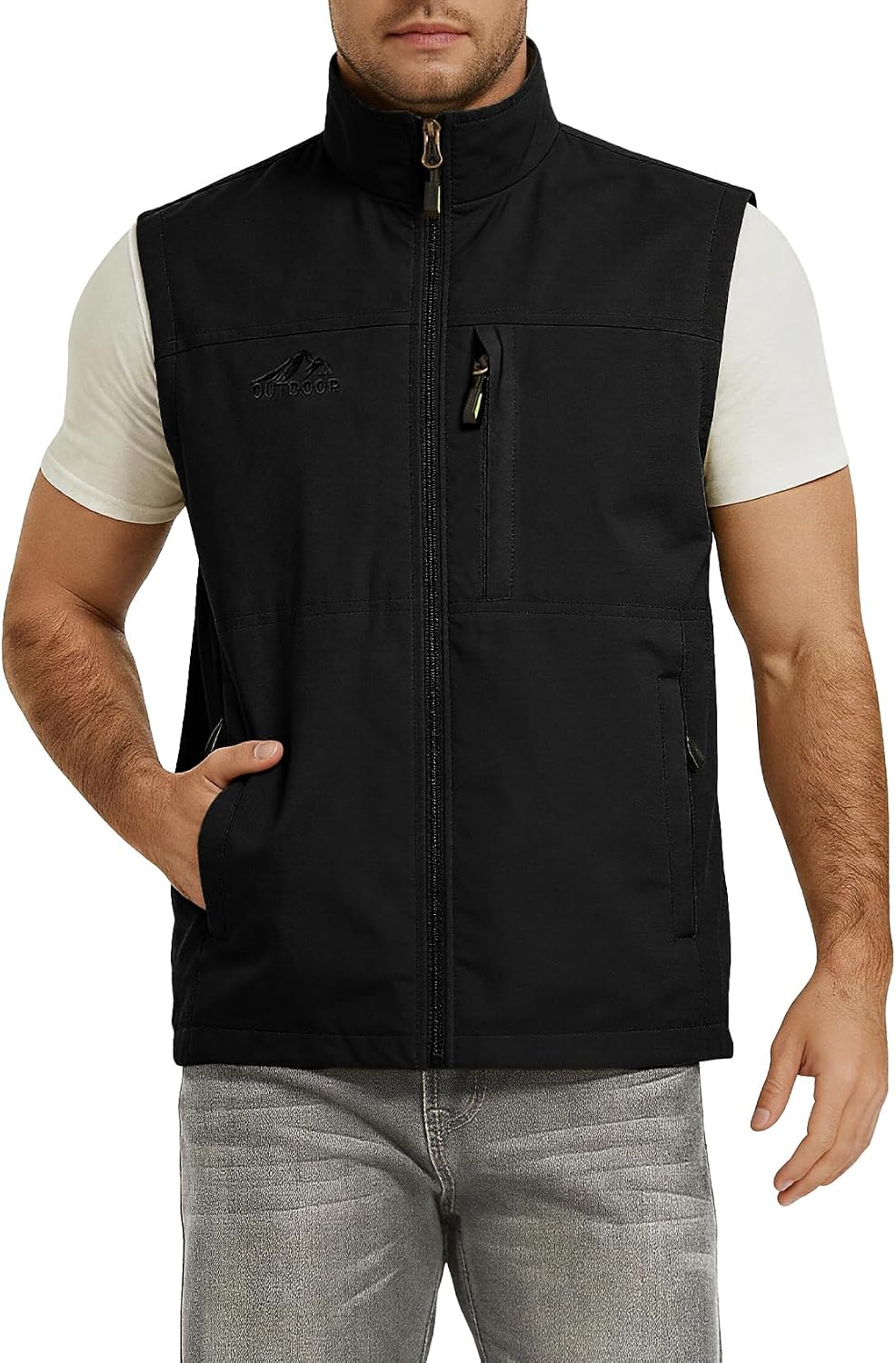 Flygo Mens Summer Lightweight Outdoor Vest Casual Utility Travel Work Fishing Hiking Photo Vest with Pockets