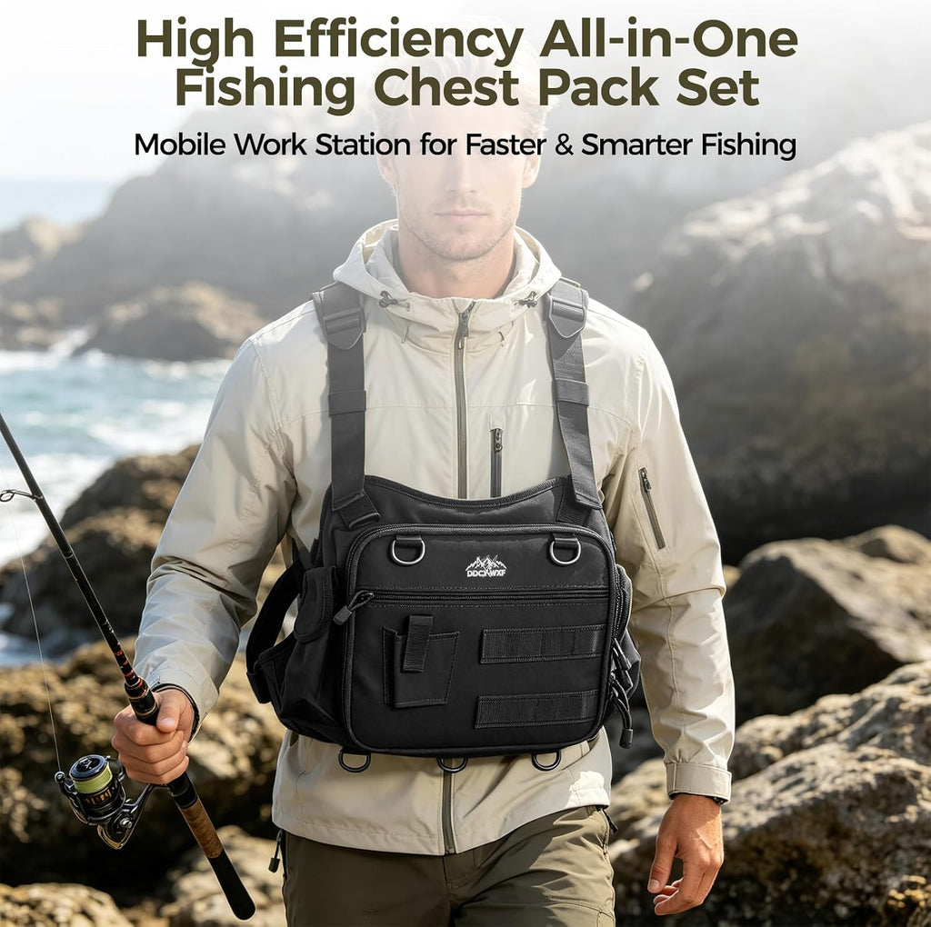 Fishing Chest Pack with 3 Bait Boxes, Fly Fishing Tackle Bag & Work Station