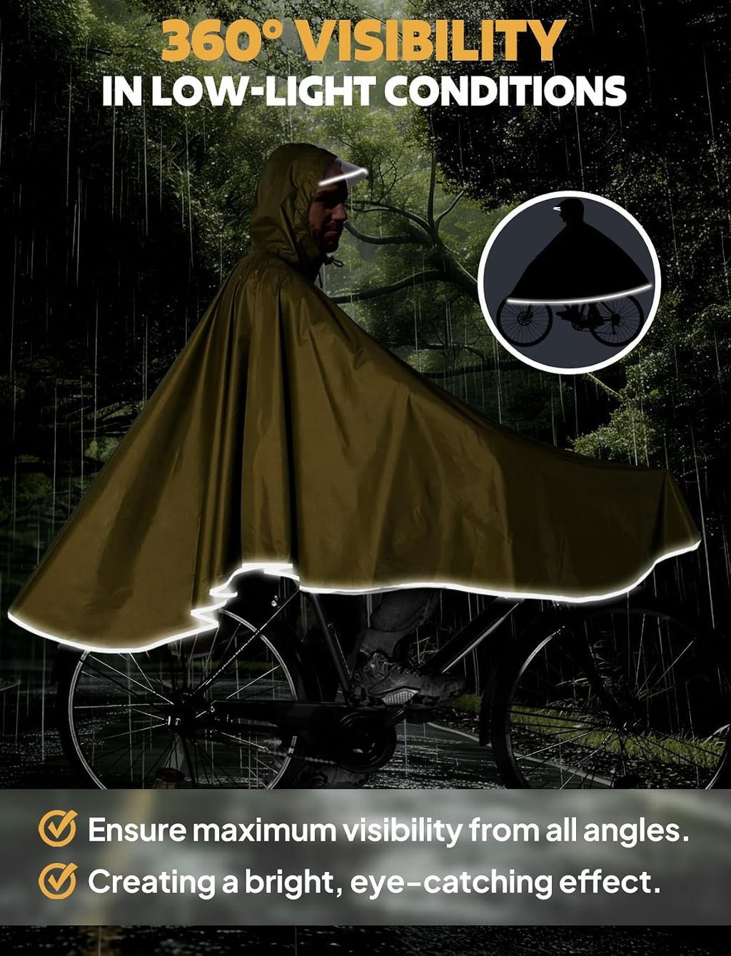 ANYOO Waterproof Rain Poncho Bike Bicycle Rain Capes Lightweight for Adults
