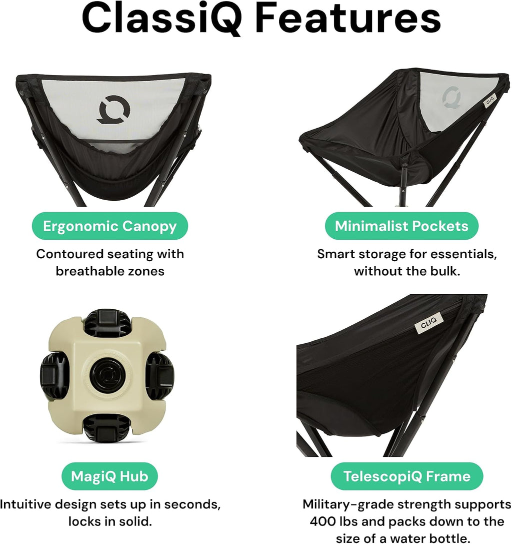 CLIQ ClassiQ 2-Pack Low-Back Camping Chairs with Free Carry Bag, Black