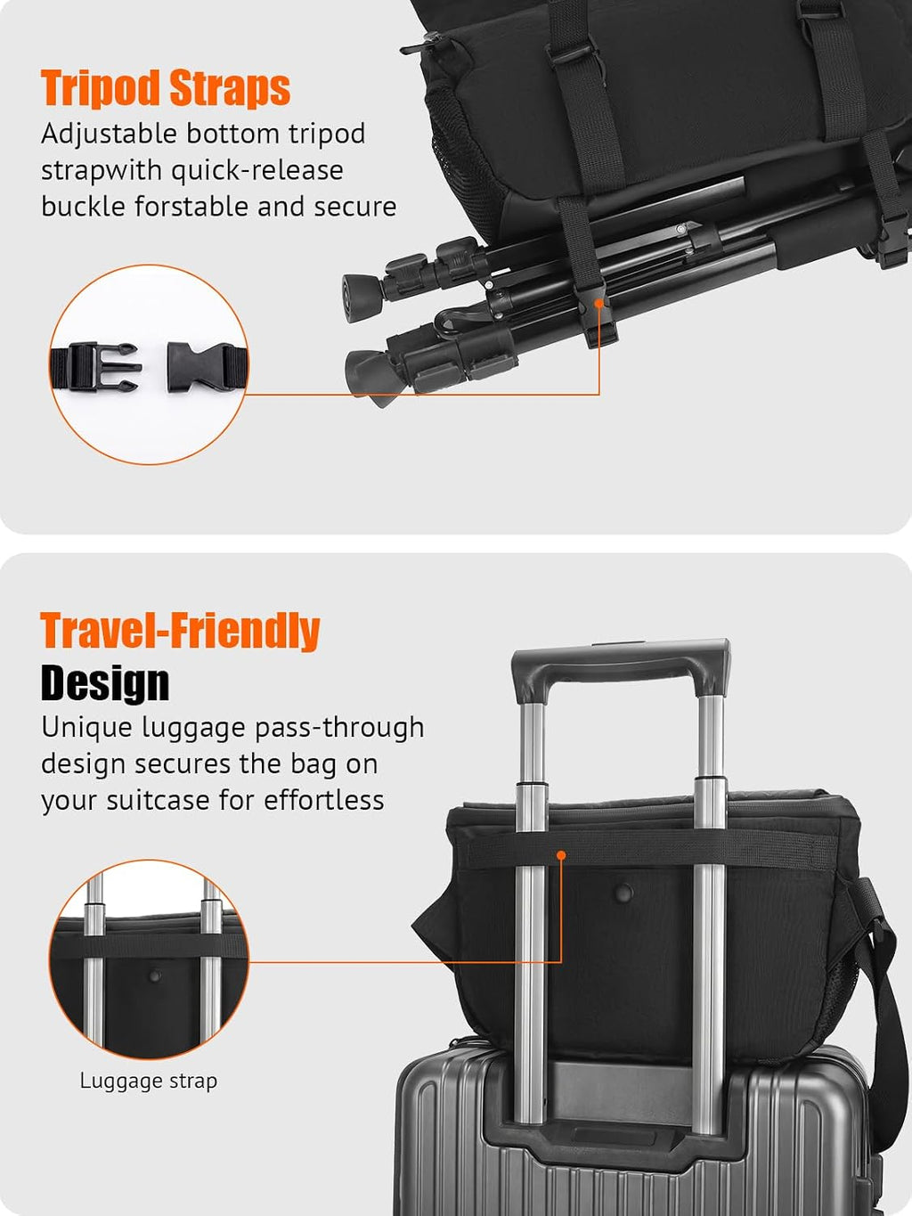 Clezorlaa Camera Sling Bag, Waterproof Camera Bag with Shoulder Strap,Black