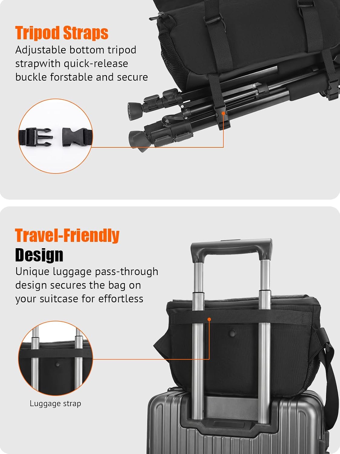 Clezorlaa Camera Sling Bag, Waterproof Camera Bag with Shoulder Strap,Black