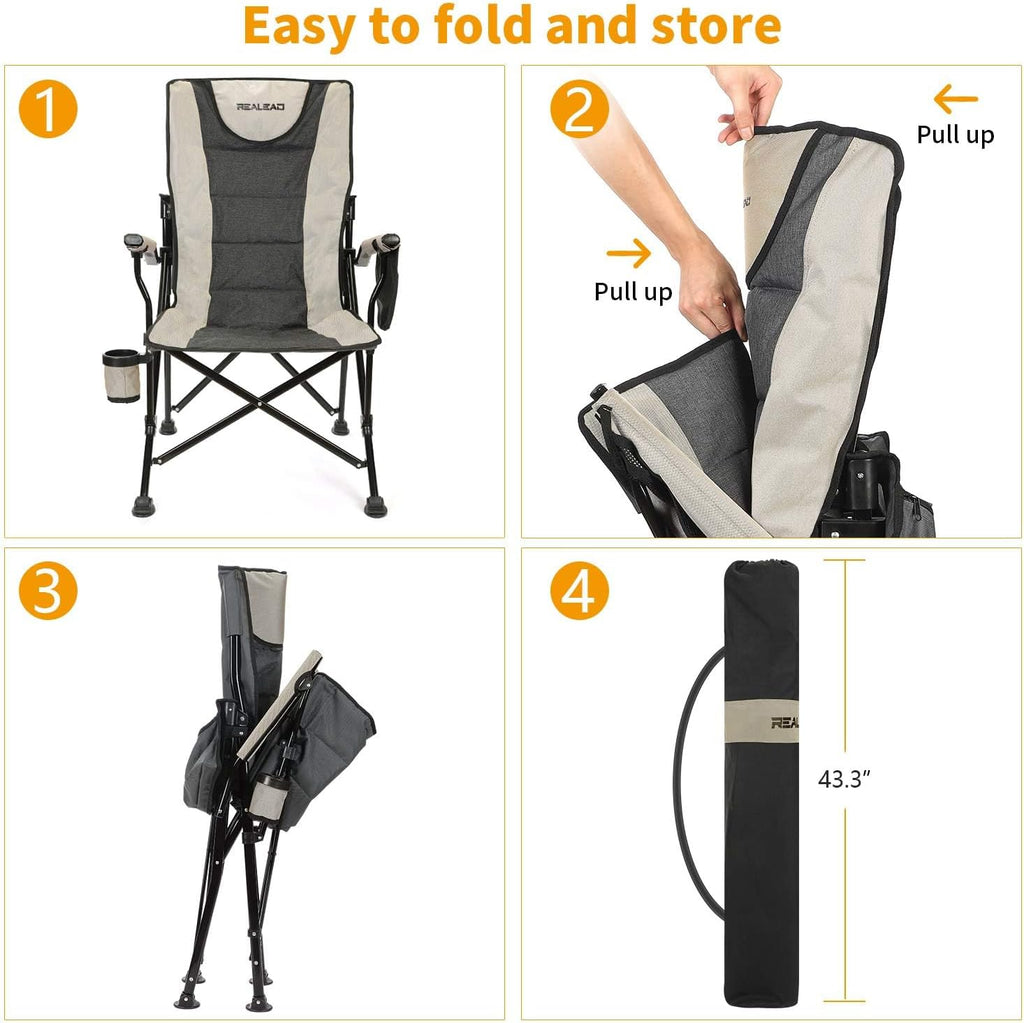 REALEAD Camping Chairs for Adults with Adjustable Backrest & Lumbar Support