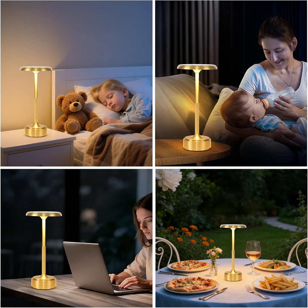 Small Gold Rechargeable Cordless LED Table Lamps Touch Sensor Light, 3-Levels Portable Dimming Wireless Battery Operated Lamp， Nightstand Lamp/Night Light/Restaurant Table/Outdoor/Coffee/Bar (Gold)