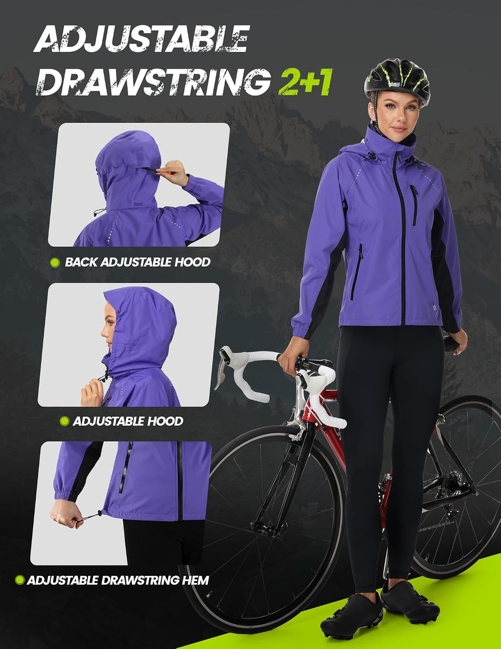 Nepest Womens Cycling Rain Jackets Biking Windbreaker with Hood UPF 50+