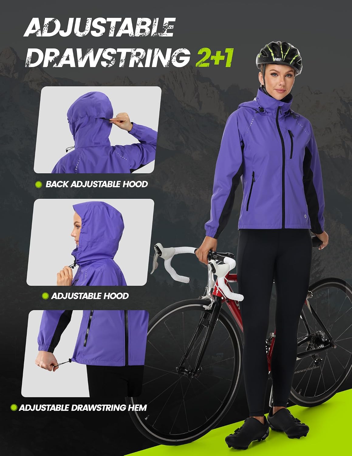 Nepest Womens Cycling Rain Jackets Biking Windbreaker with Hood UPF 50+