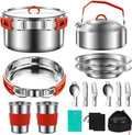 304 Stainless Steel Camping Cookware Set - Mess Kit with Pots, Pans, Kettle, Plates, Forks, Knives, Spoons for 2 People, Perfect for Camping, Picnic, RVs