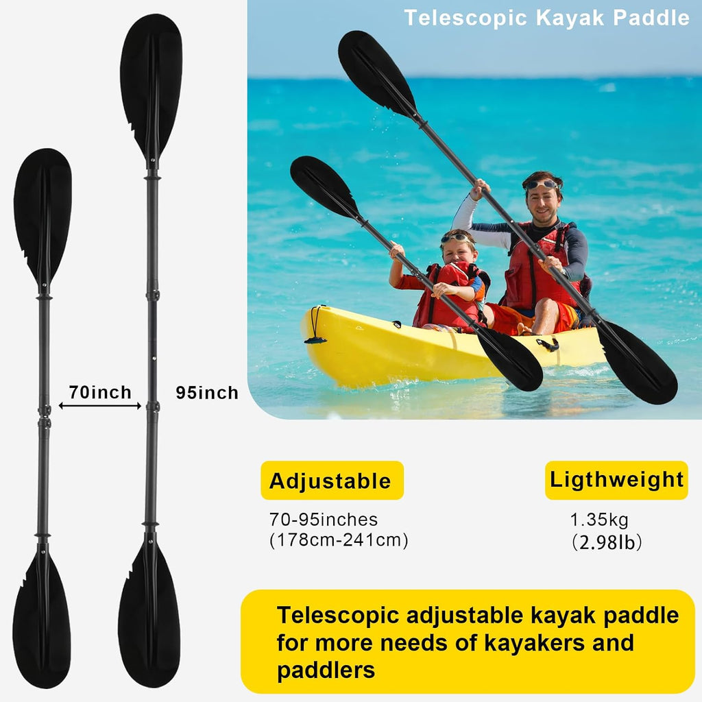 Kayak Paddle, 70inch to 95inch Telescopic Canoe Paddle Adjustable for Boat Oars with Kayak Paddles Leash Made of Metal Pole Sturdy Black (70inch-95inch)