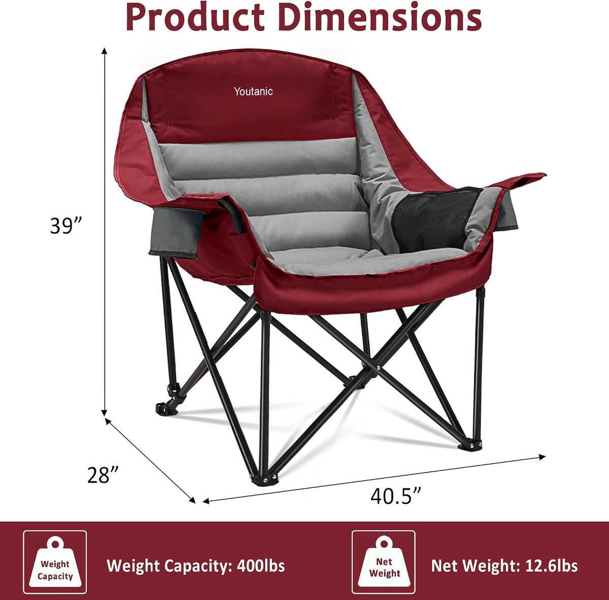 Youtanic Oversized Camping Chair, Portable Folding Camping Chairs