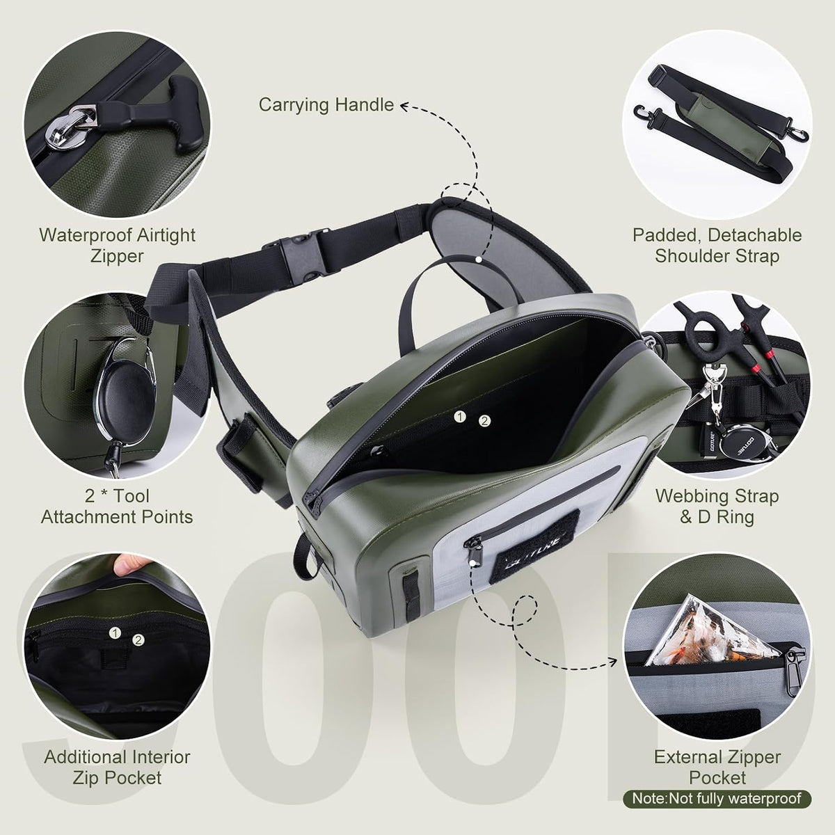 Goture Waterproof Fishing Waist Pack, 900D TPU Tackle Bag