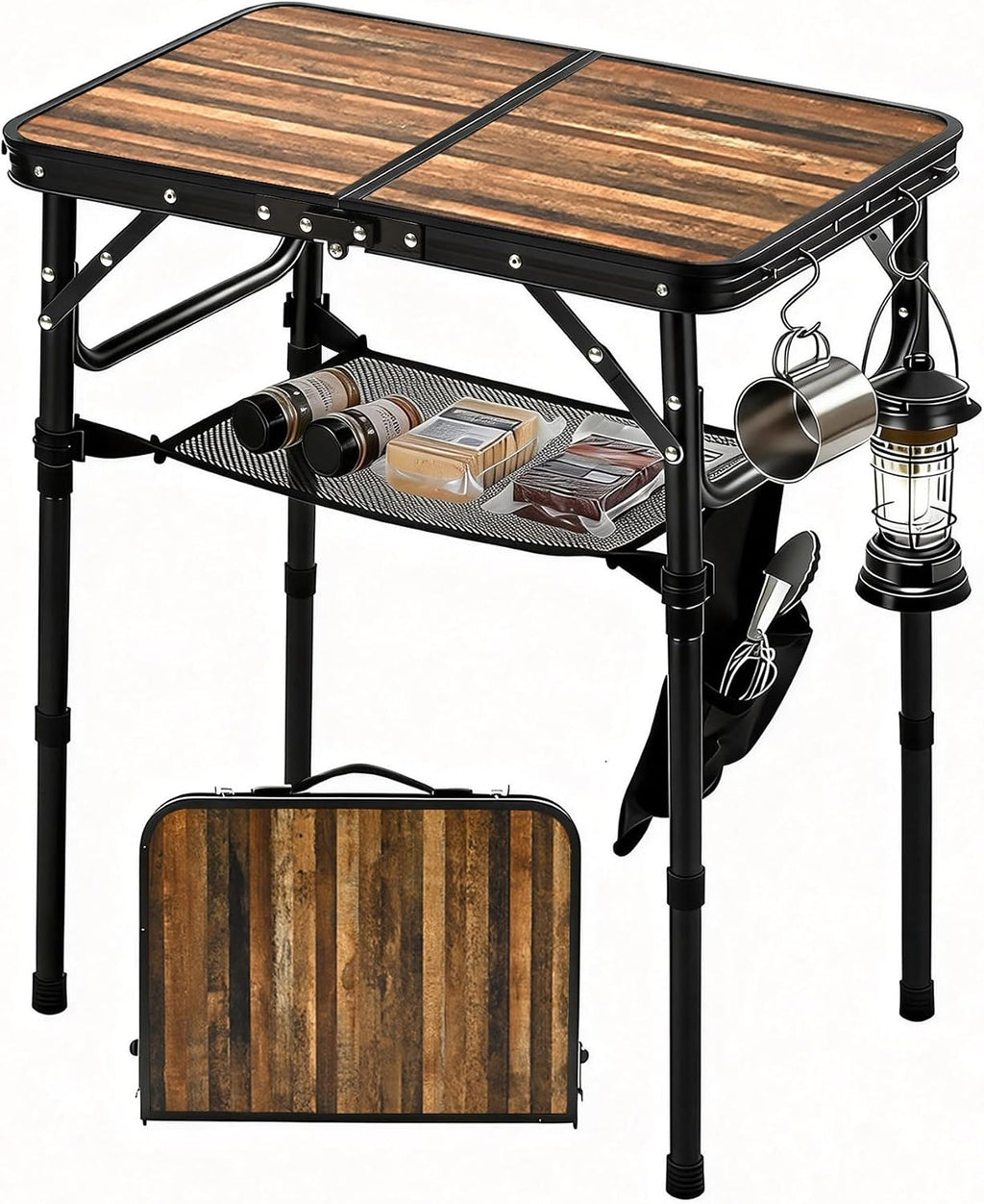 Folding Picnic Table 2ft Portable Camping Table Adjustable Heights