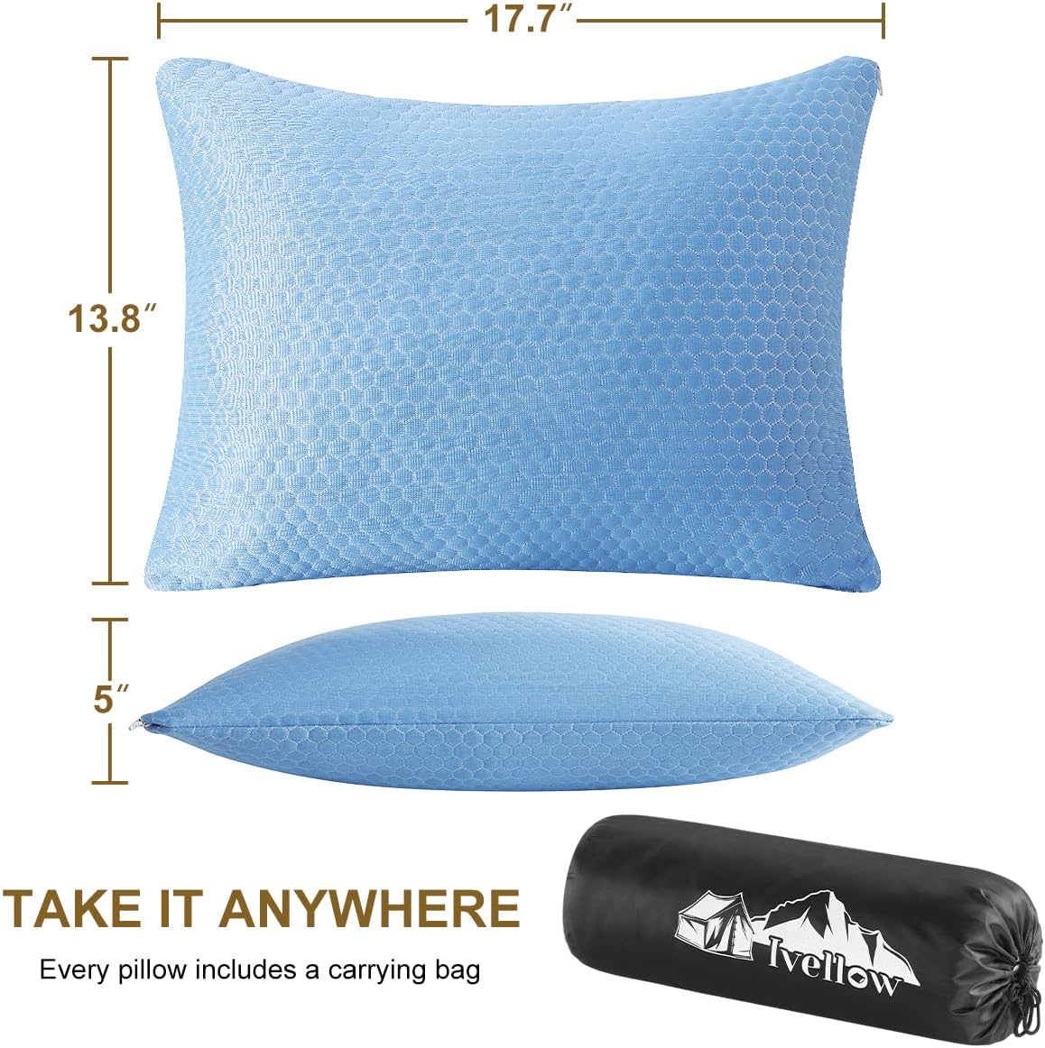 Ivellow Travel Pillow, Camping Pillow for Sleeping,Cooling, Memory Foam -M