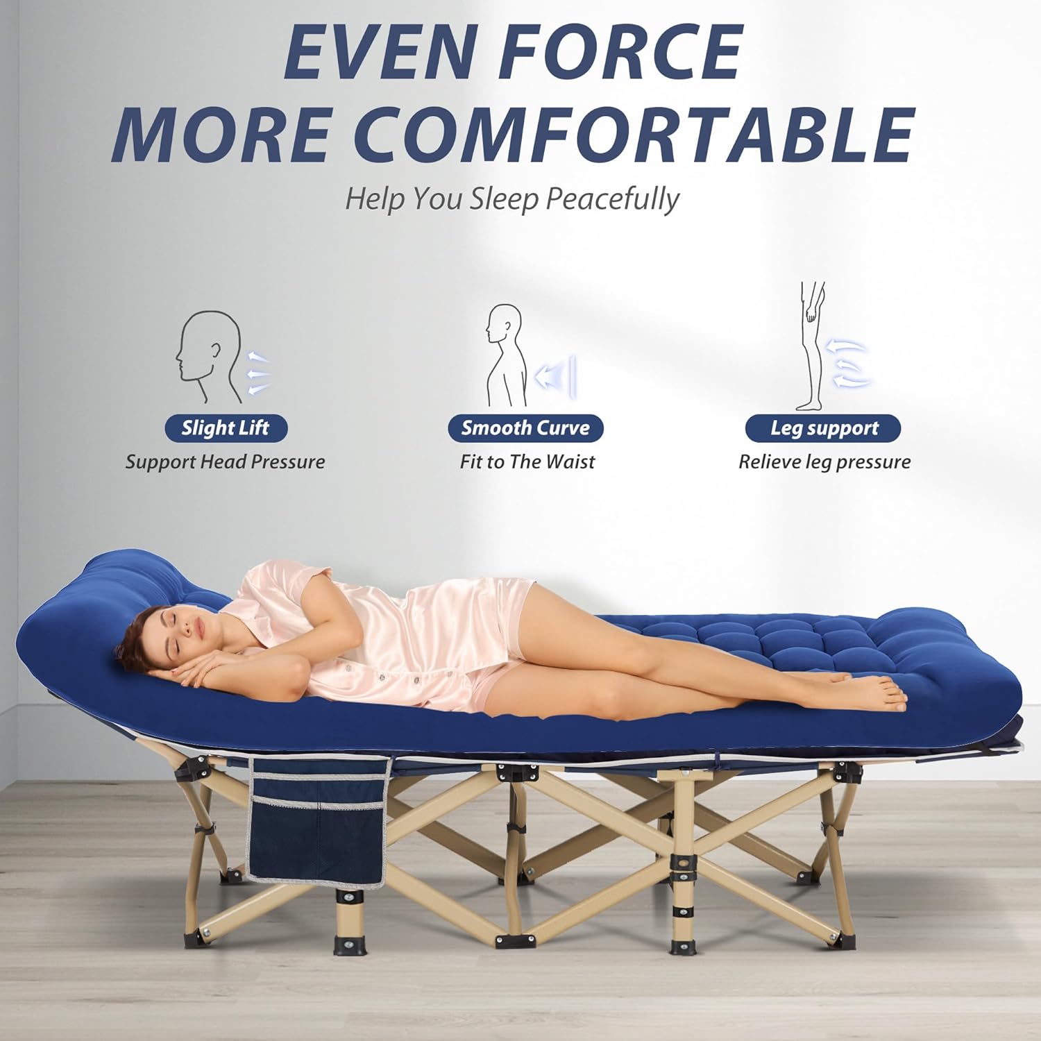 Folding Camping Cot with Mattress for Adults,28" Wide,600LBS