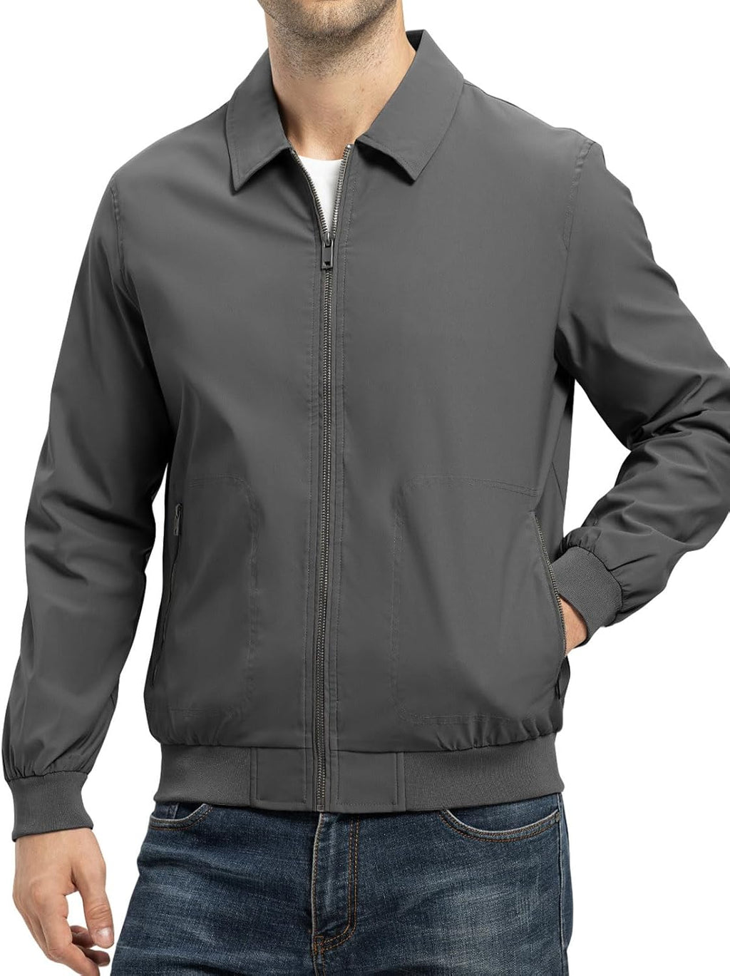 TBMPOY Mens Lightweight Jackets Casual Stylish Windbreakers for Men Light Track Jacket Laydown Collar Fall Golf Coats