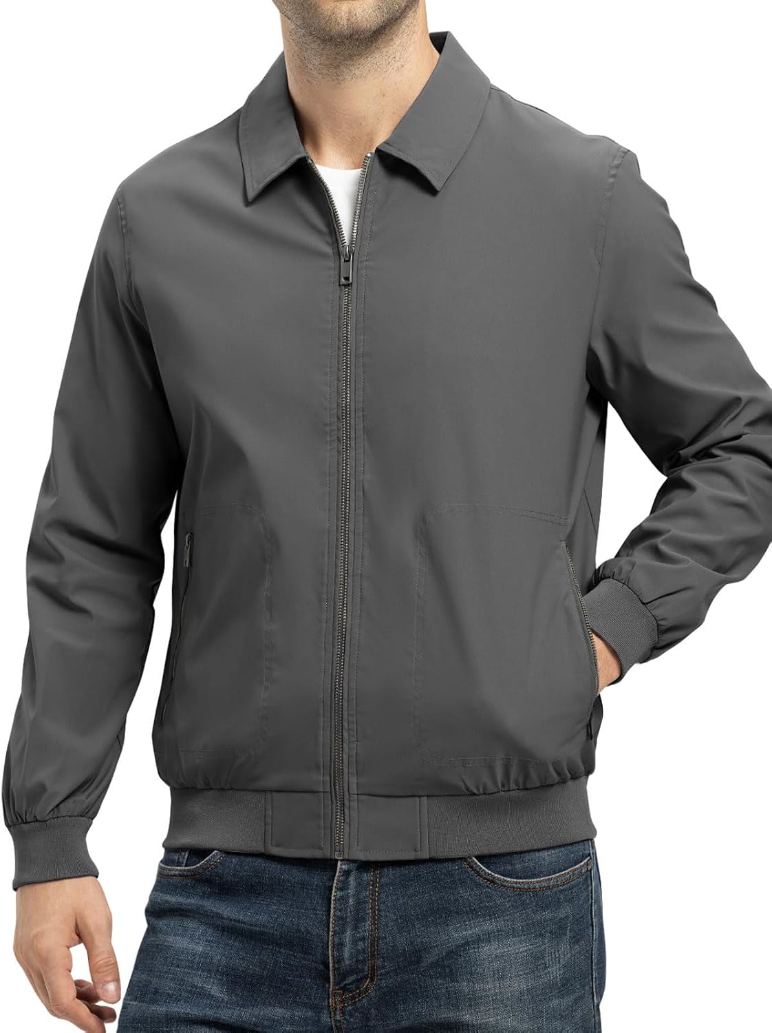 TBMPOY Mens Lightweight Jackets Casual Stylish Windbreakers for Men Light Track Jacket Laydown Collar Fall Golf Coats
