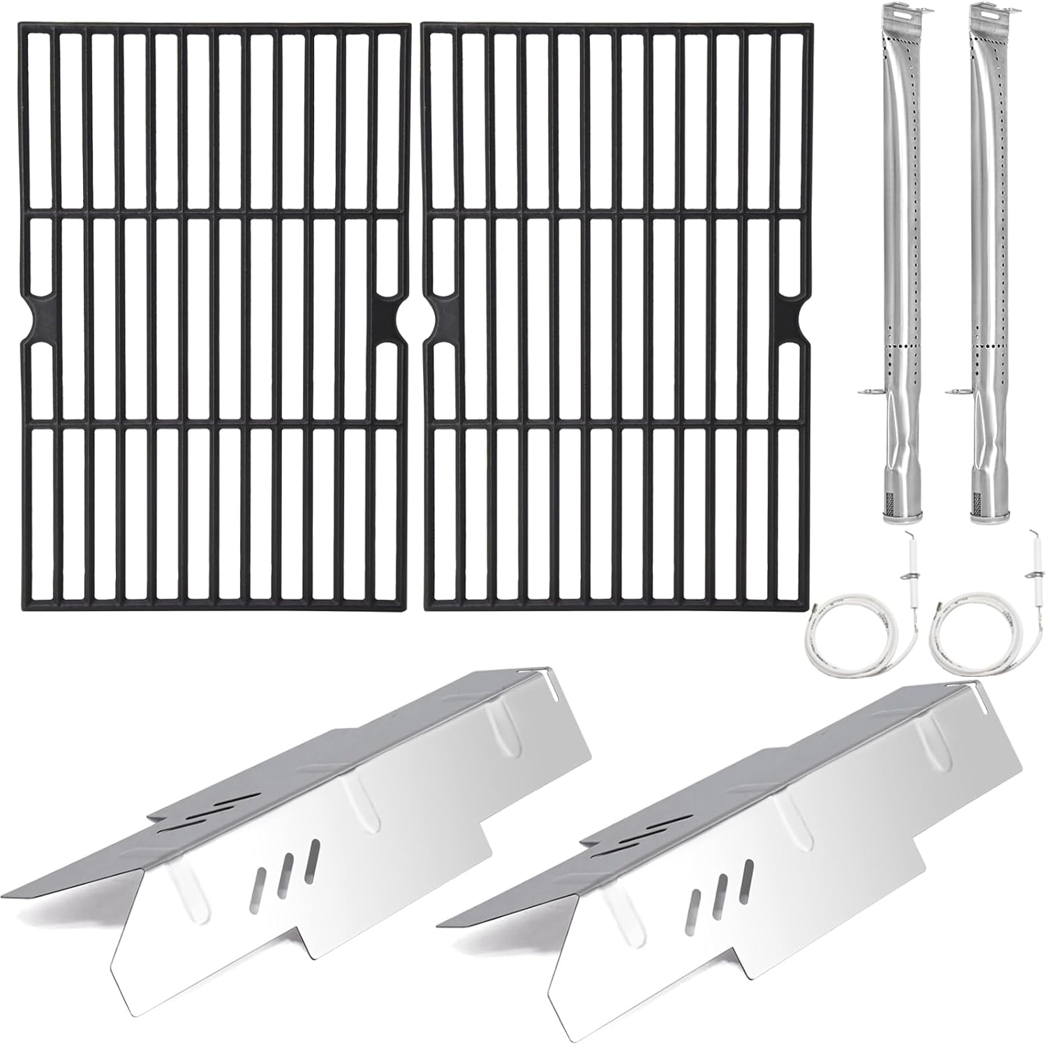 Criditpid Grill Replacement Parts for Dyna Glo DGF350CSP DGF350CSP-D 2 Burner Grill, Stainless Steel Grill Heat Plate Shields, Burner Tubes, Grates & Igniter Electrode Kit for Dyna-Glo DGF350CSP Grill