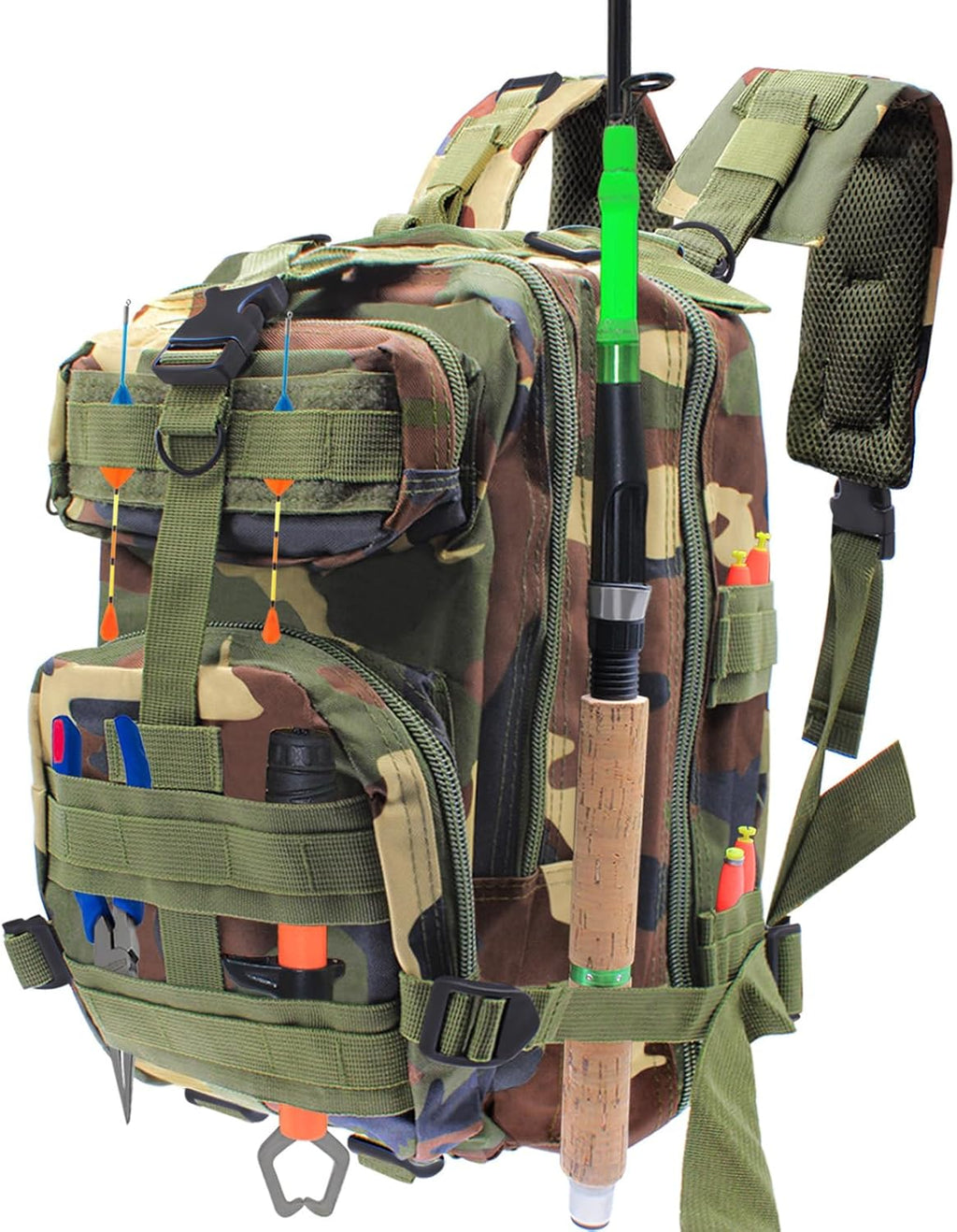 Fishing Tackle Backpack Lightweight Water-Resistant Rod Holder Bag