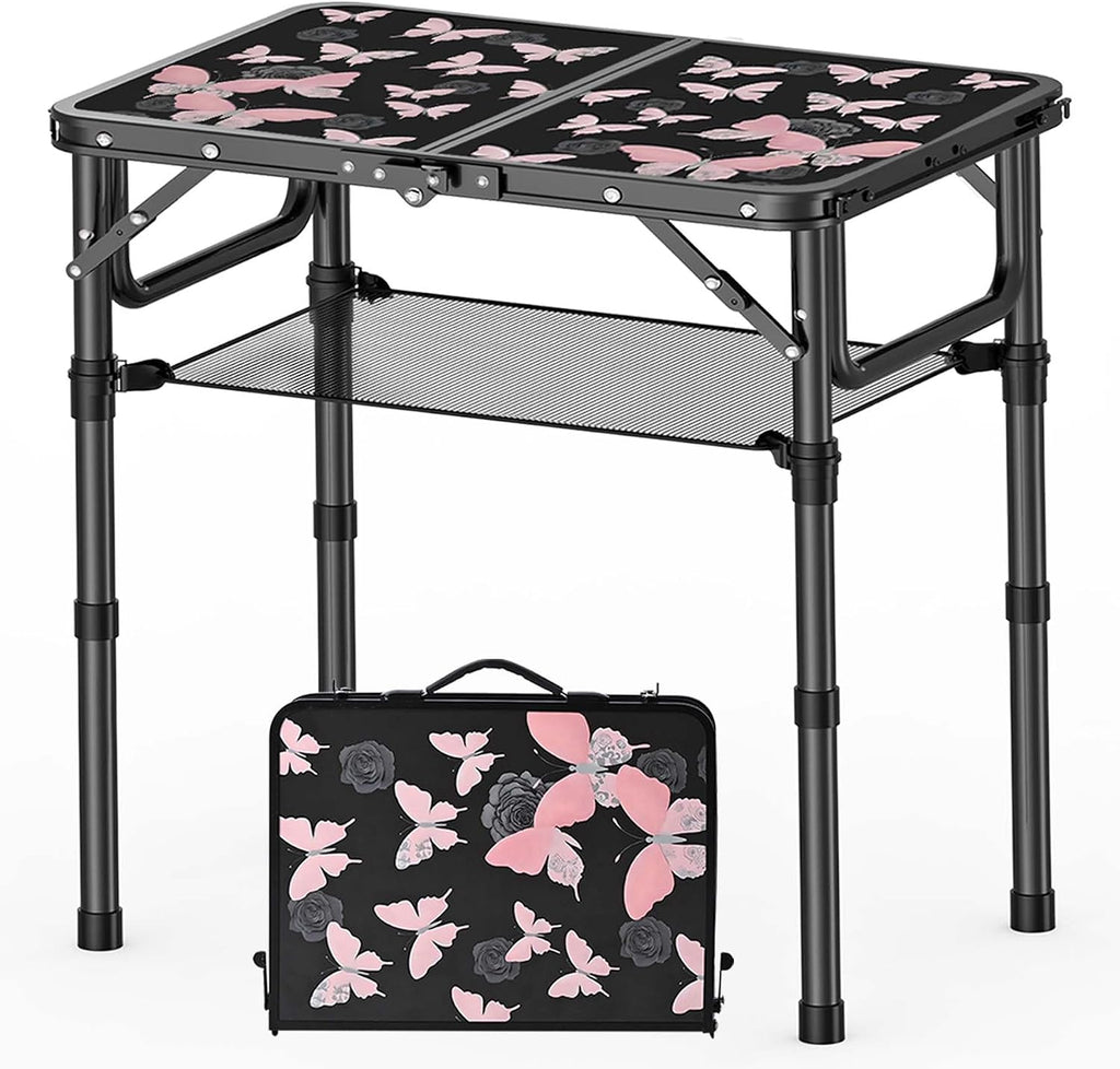 YihuiKo Small Camping Table, Vintage French Butterfly Pattern Folding Table