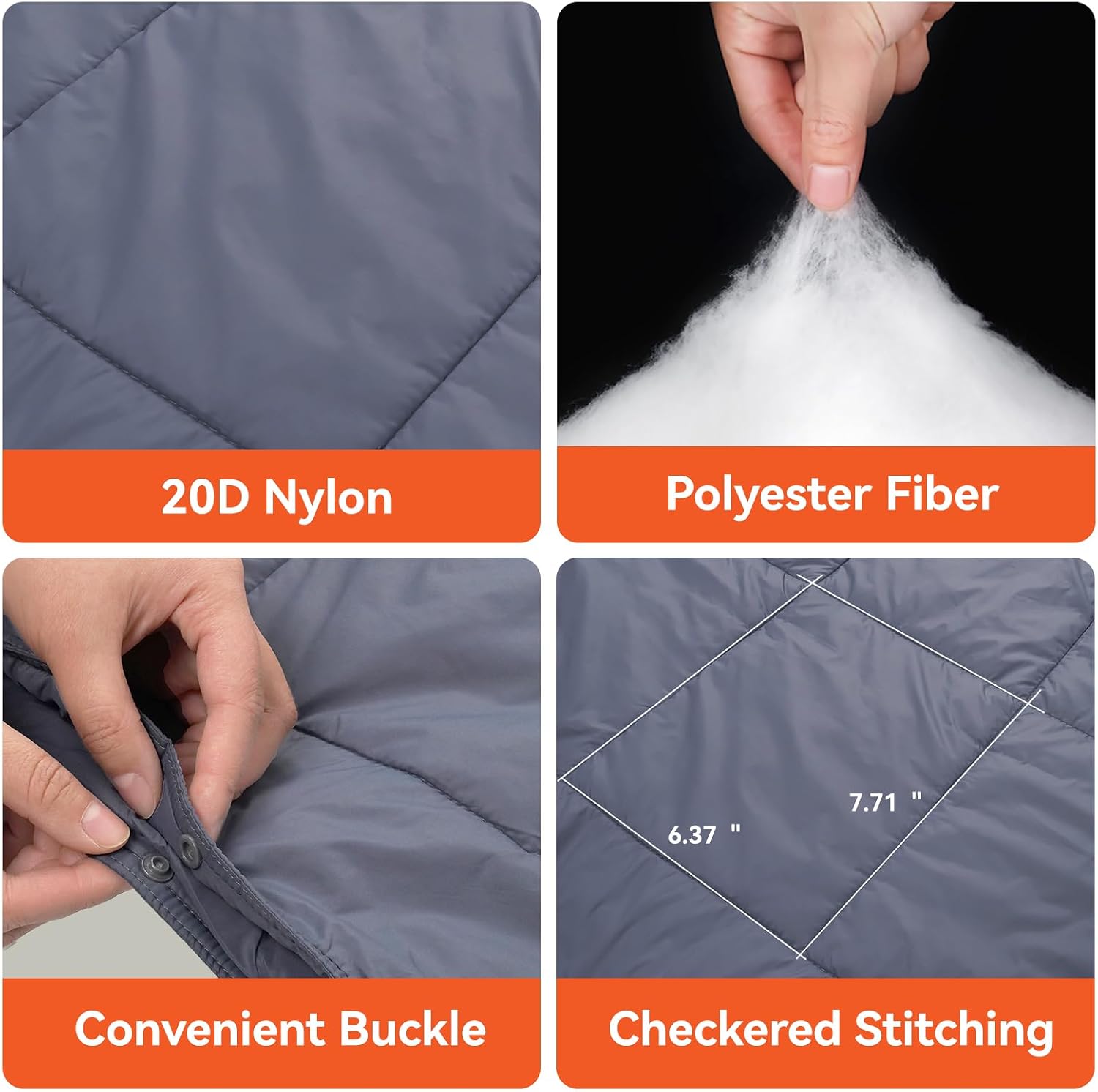 Multifunctional Camping Blanket, Ultralight Wearable Travel Blanket,Indoor Sofa Blanket，Outdoor Portable nap Blanket，Camping Quilt with Snap Buttons for Outdoor Hiking,Camping -Gray