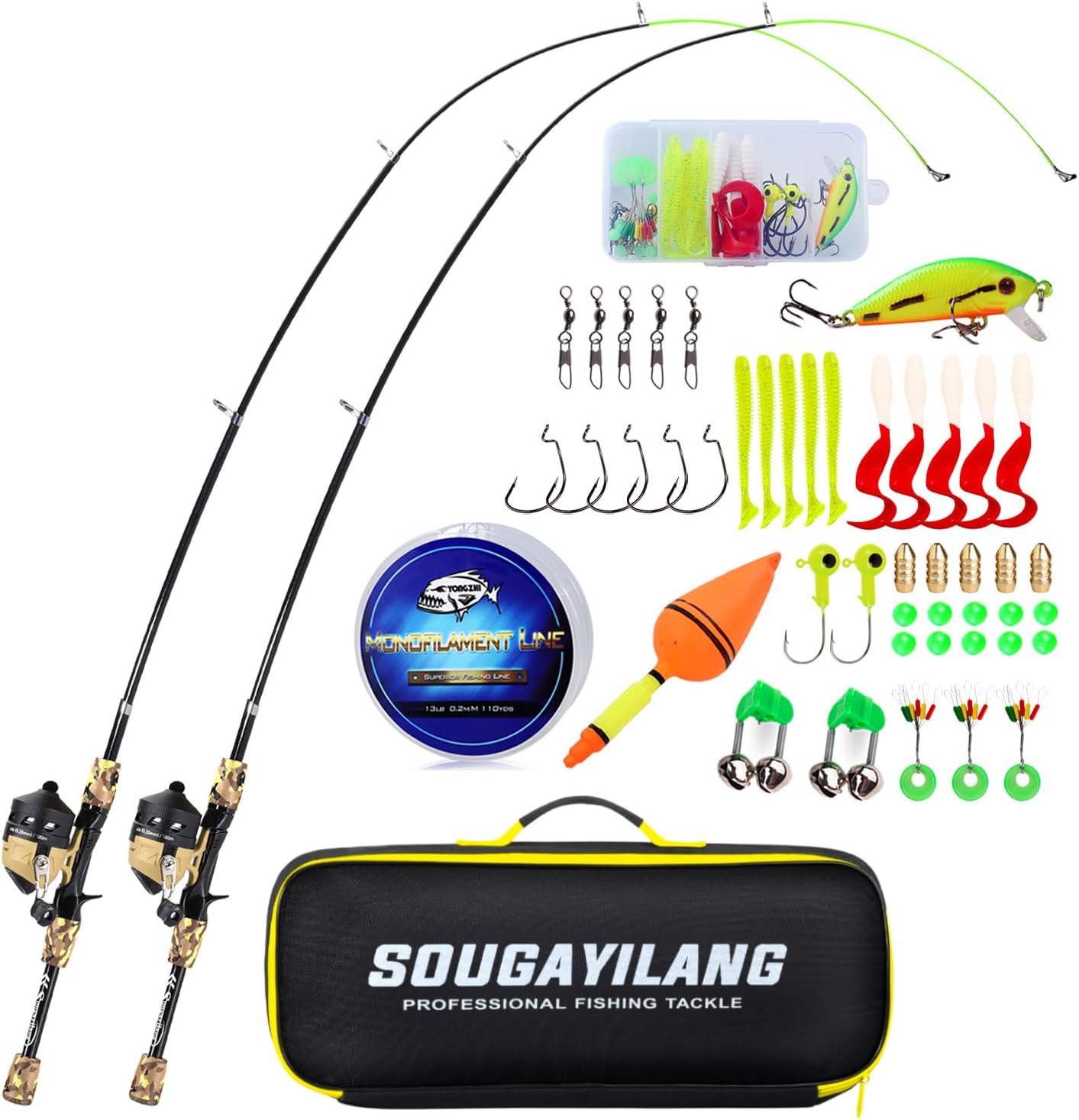 Sougayilang Fishing Rod and Reel Combo,Light Weight Fishing Pole with Spincast Fishing Reel Tackle Bag Lures Good Starter Fishing Kit