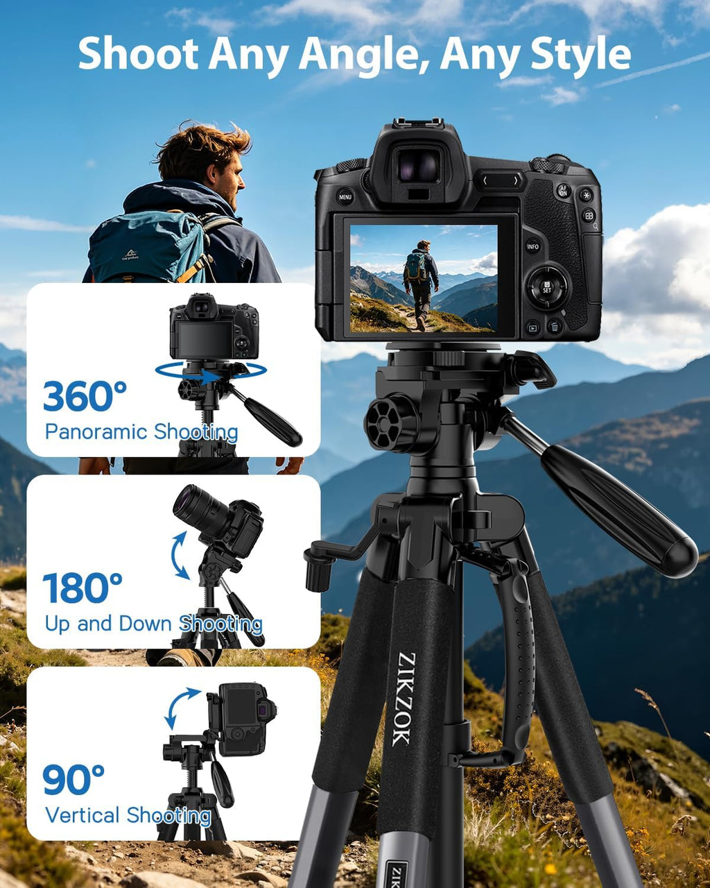75" Camera Tripod Stand, Heavy Duty with Remote for DSLR iPad iPhone