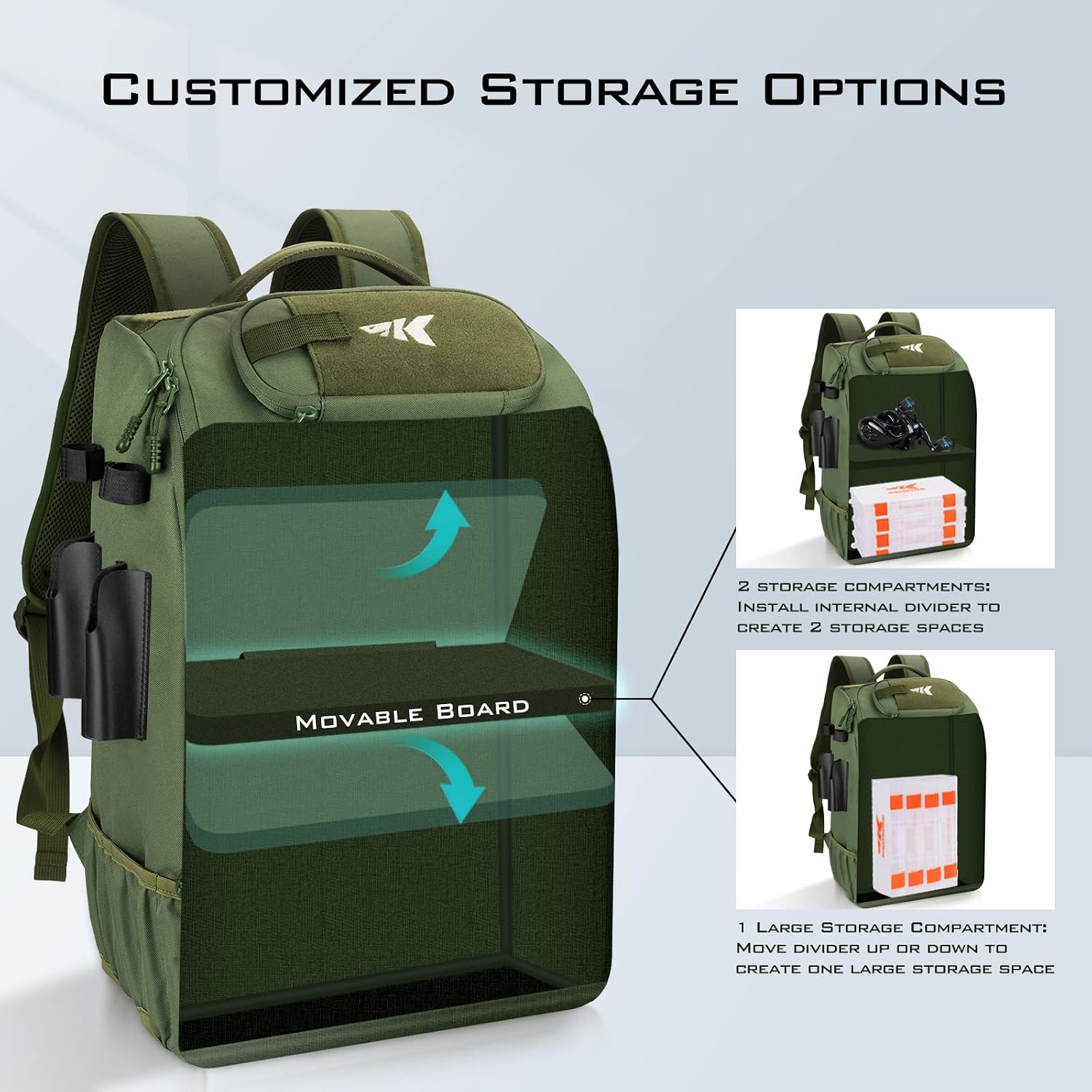 KastKing KarryAll Fishing Backpack with Rod Holder 4 Tackle Boxes, 40/26L