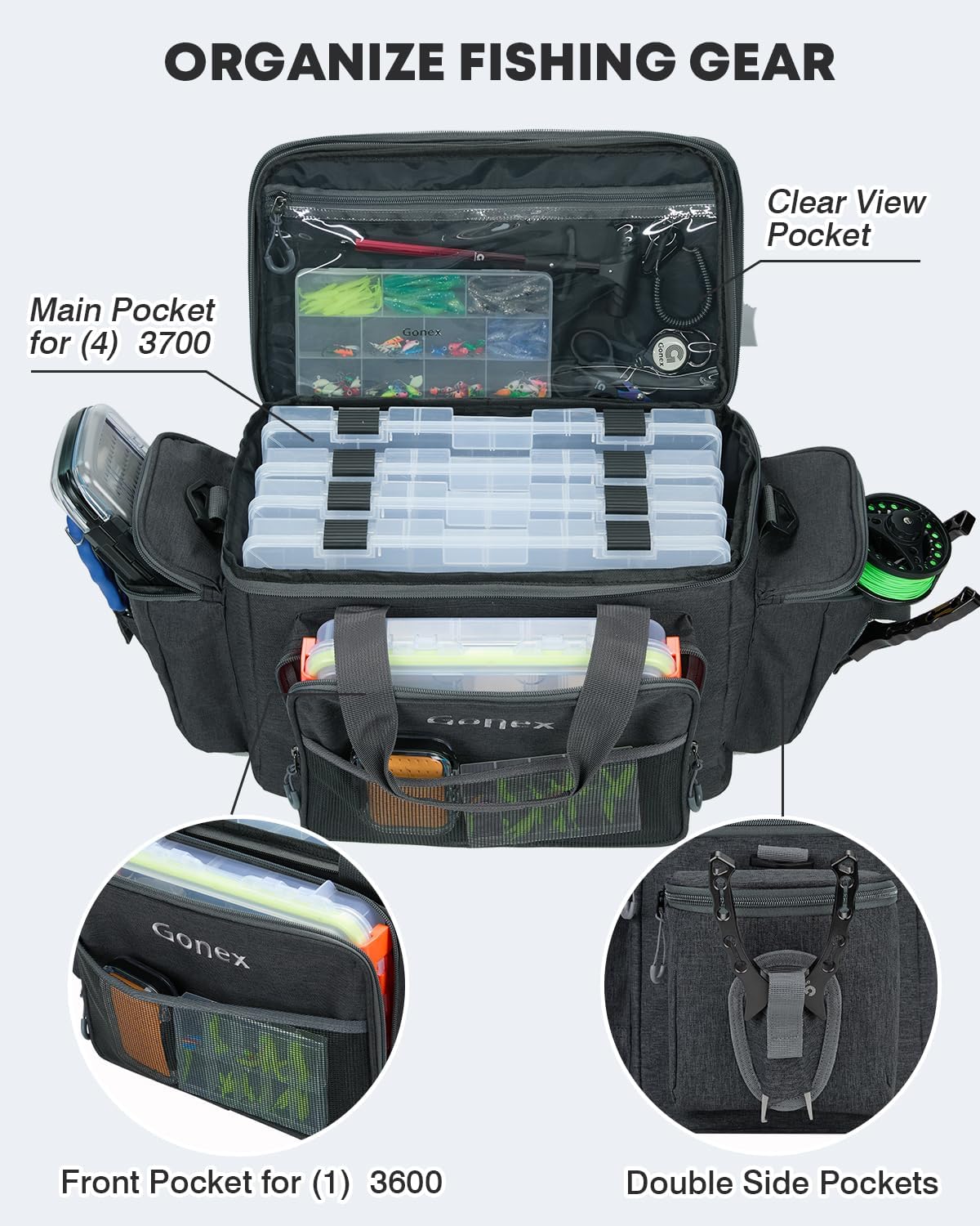 Gonex Fishing Tackle Bags for Saltwater & Freshwater, Fishing Gear Storage Bag with Water Resistant Bottom Suitable for 3600 3700 Size Tackle Box