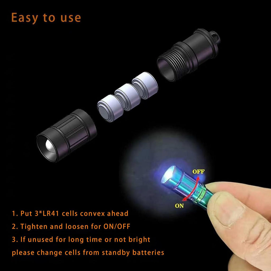 e1 Smallest Keychain Flashlight Tiny Micro Mini Key Ring Light Bright Long Lifetime Waterproof for Everyday EDC Emergency Dog Walking Sleeping Reading Nice Gift (Colorful Stainless Steel)