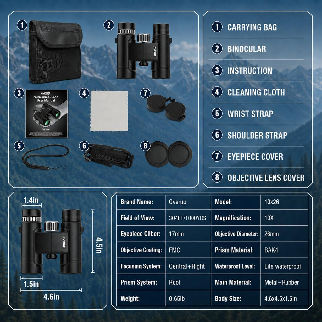 10x26 Compact Binoculars for Adults Travel Cruise Ship Birding Waterproof