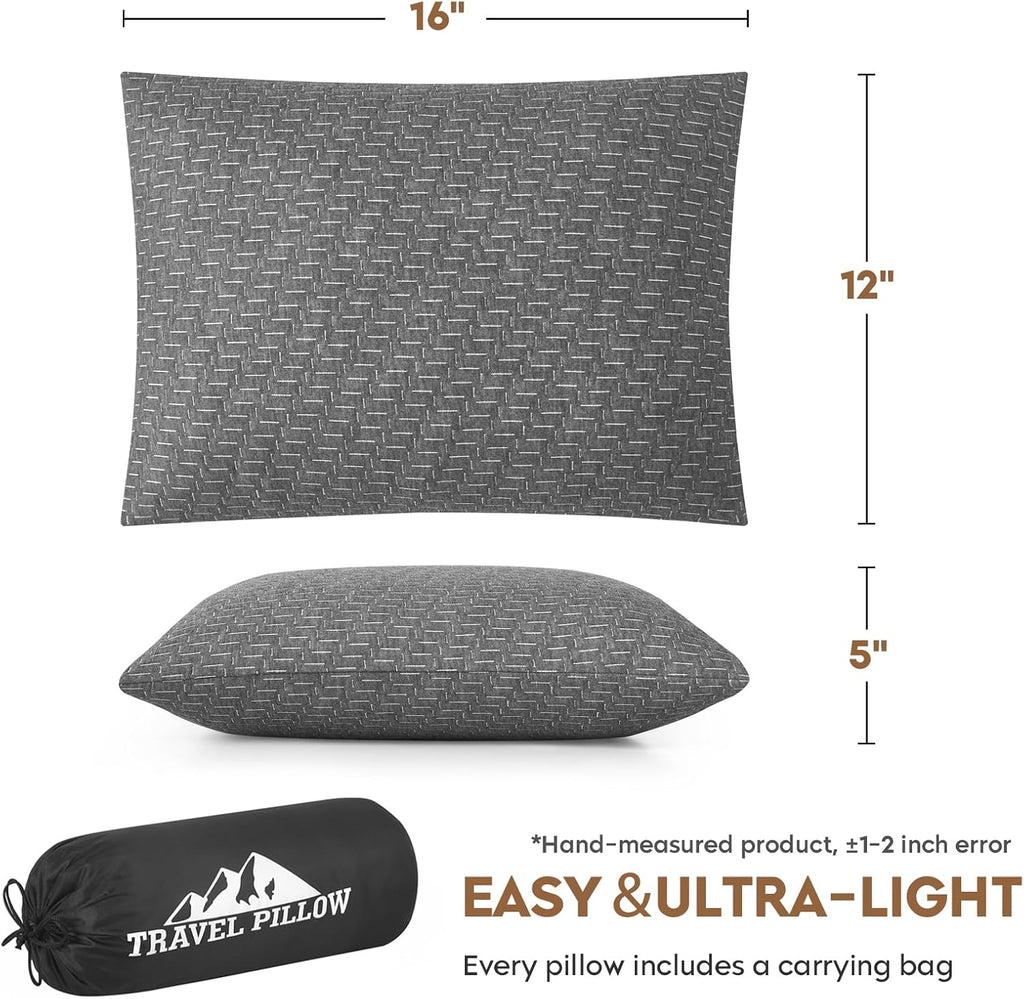Travel Pillow Compressible Camping Memory Foam Pillow - Dark Grey S Size, Dark Grey M Size, Ideal Backpacking, Airplane and Car