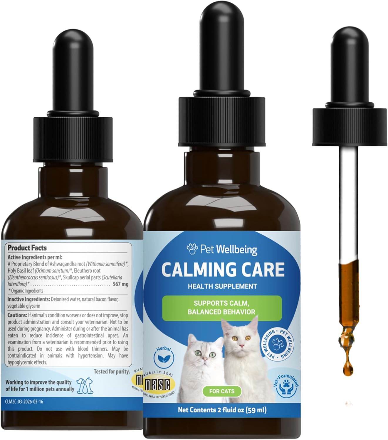Pet Wellbeing Calming Care for Cats - Stress Support & Relaxation, 2 oz