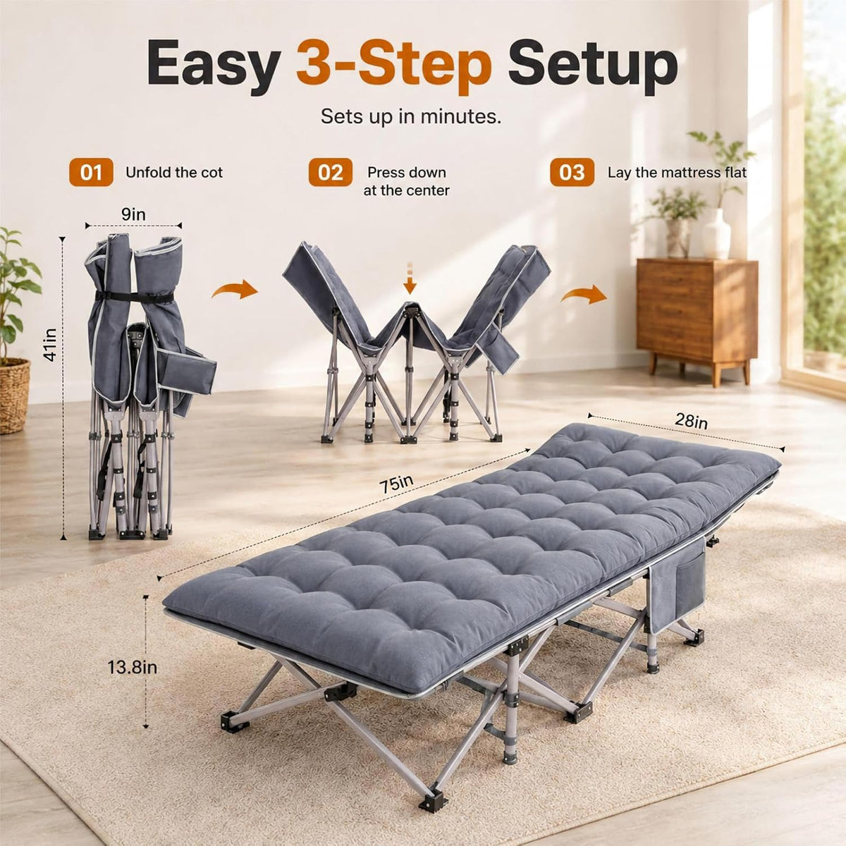 Fenbeli Camping Cot for Adults, 2 Pack Camp Bed with Thicker Cushion, 800LB