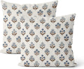 Blue Brown Pillow Covers 18x18 Inch 2 Pcs Block Print Vintage Floral Decor Throw Pillows Boho Flower Spring Summer Outdoor Seasonal Decoration Pillowcase Linen Cushion Cover for Couch Sofa