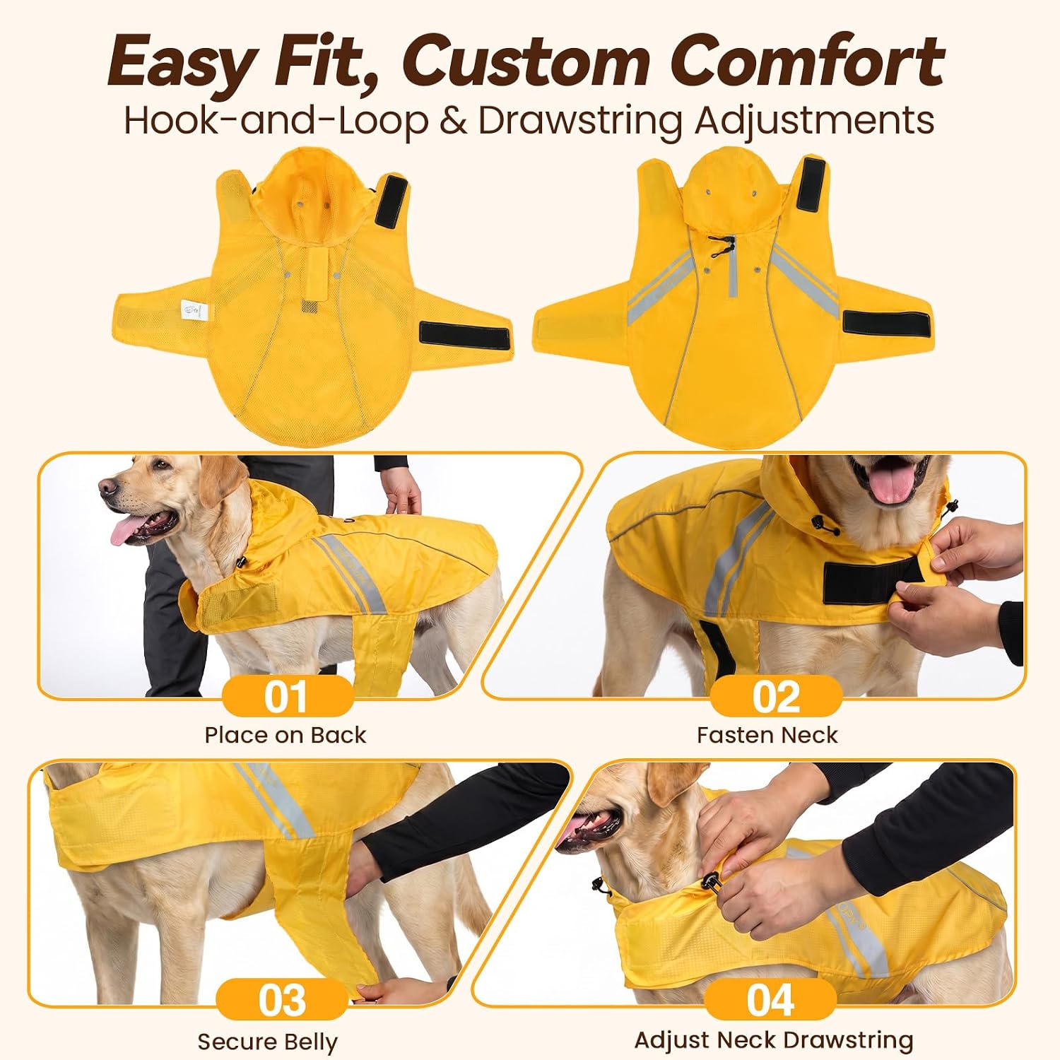 VIVAGLORY Dog Raincoat Wetoff Dog Rain Coat, XL, Yellow