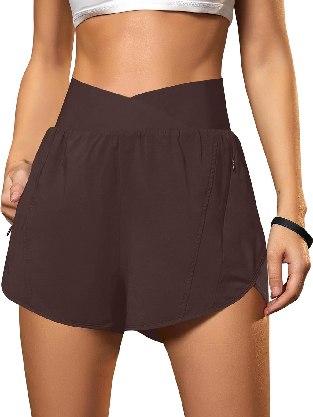 Blooming Jelly Women's Athletic Running Shorts Crossover Gym Workout Shorts