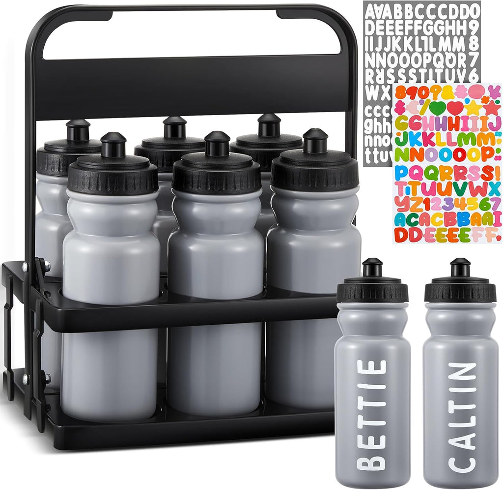 Suclain Squeeze Water Bottles with Carrier, 7 Pcs, Grey