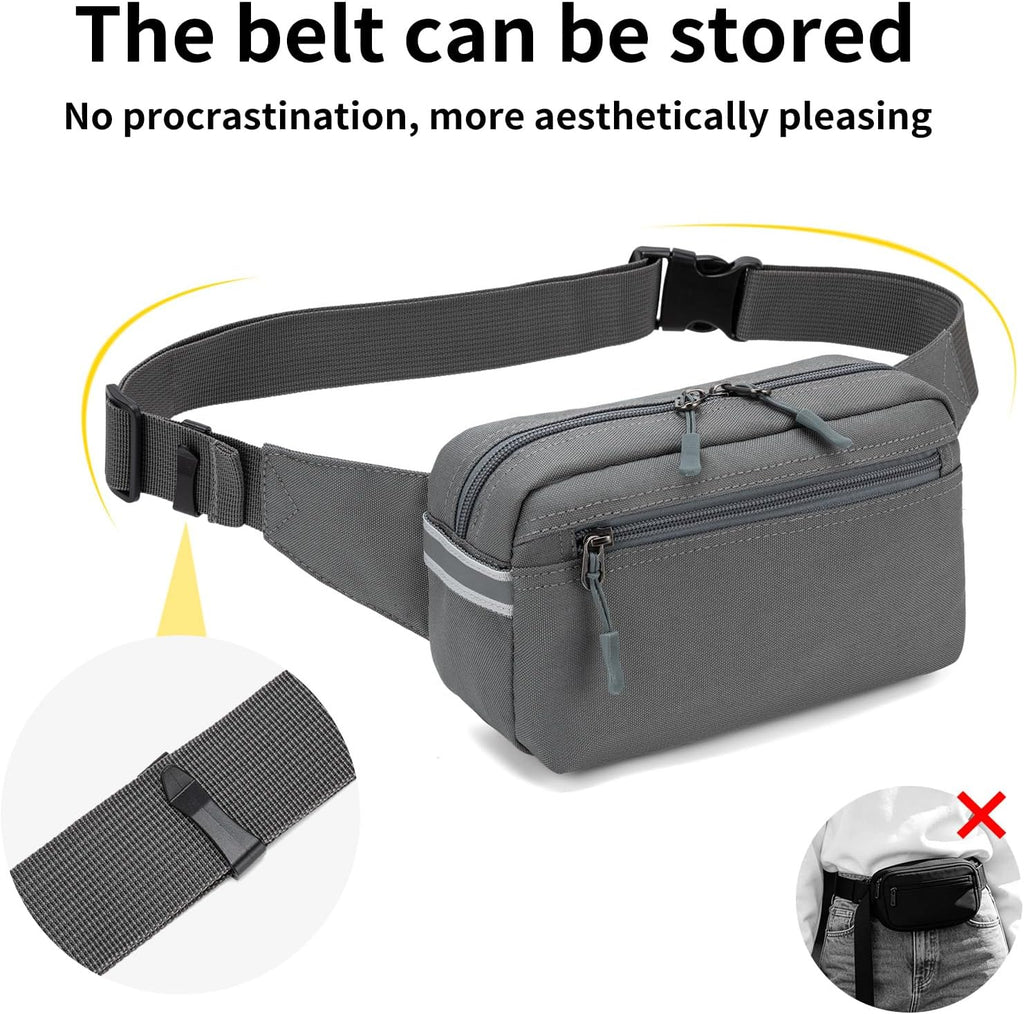 Mini Hiking Waist Bag, 3-Pocket 1.7L RFID Blocking Fanny Pack for Men Women (Grey)