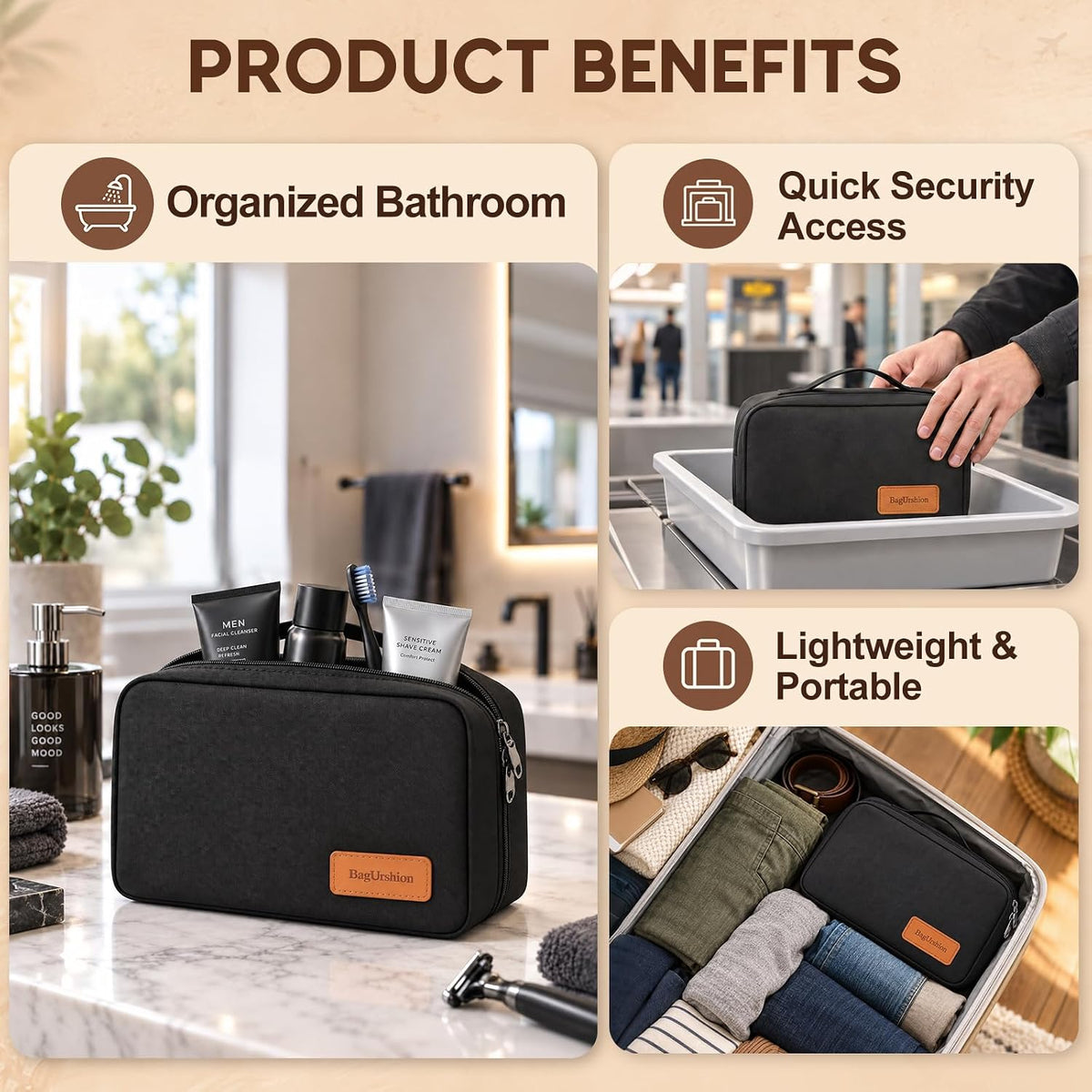 Birthday Gift for Men Dad Husband,Large Toiletry Bag for Men - Black Lining