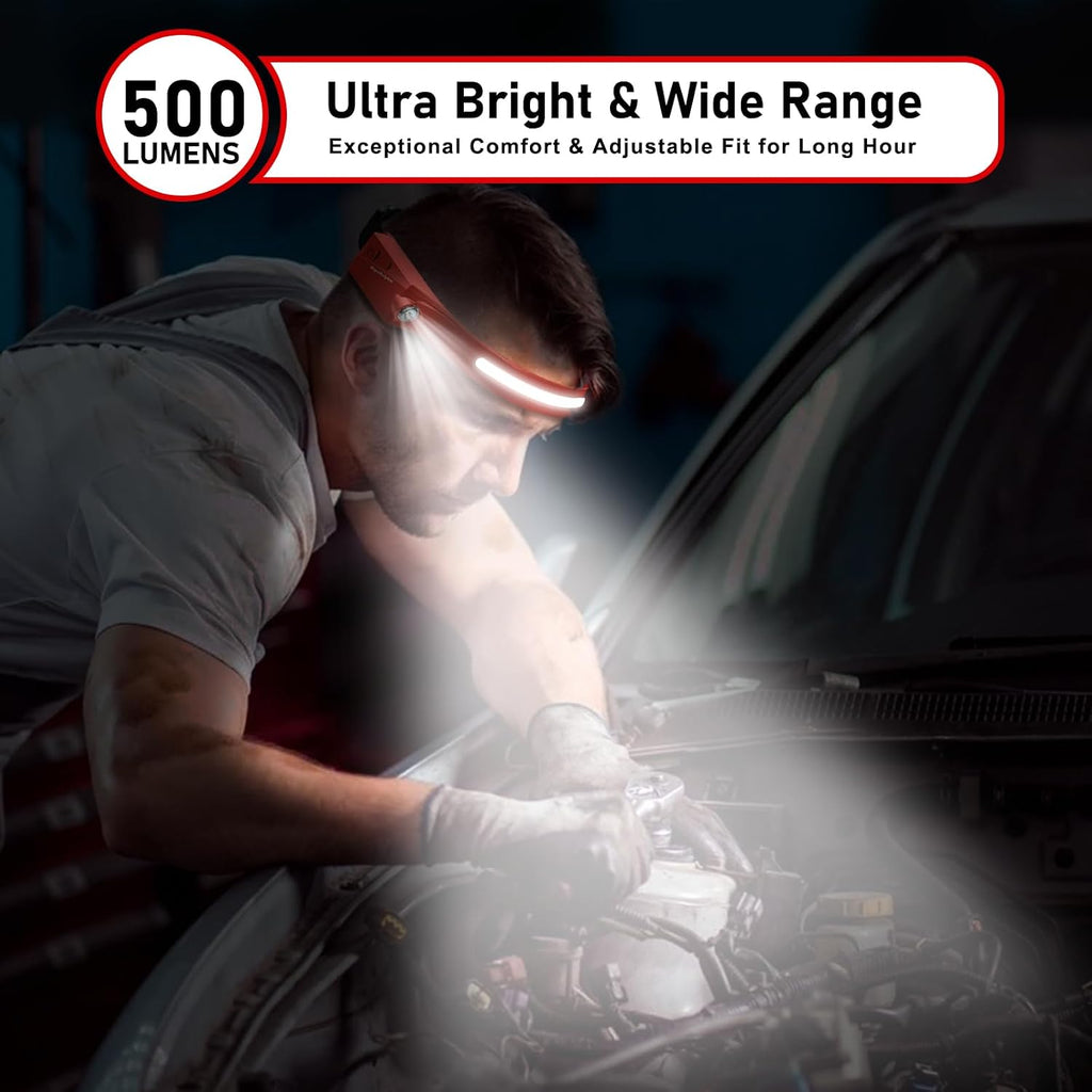 Headlamp Rechargeable LED (2-Pack, Red) 230° Wide Beam, USB-C Lightweight Head Lamp, Long Runtime, Water-Resistant for Camping, Hiking, Running, Fishing, Repair Work
