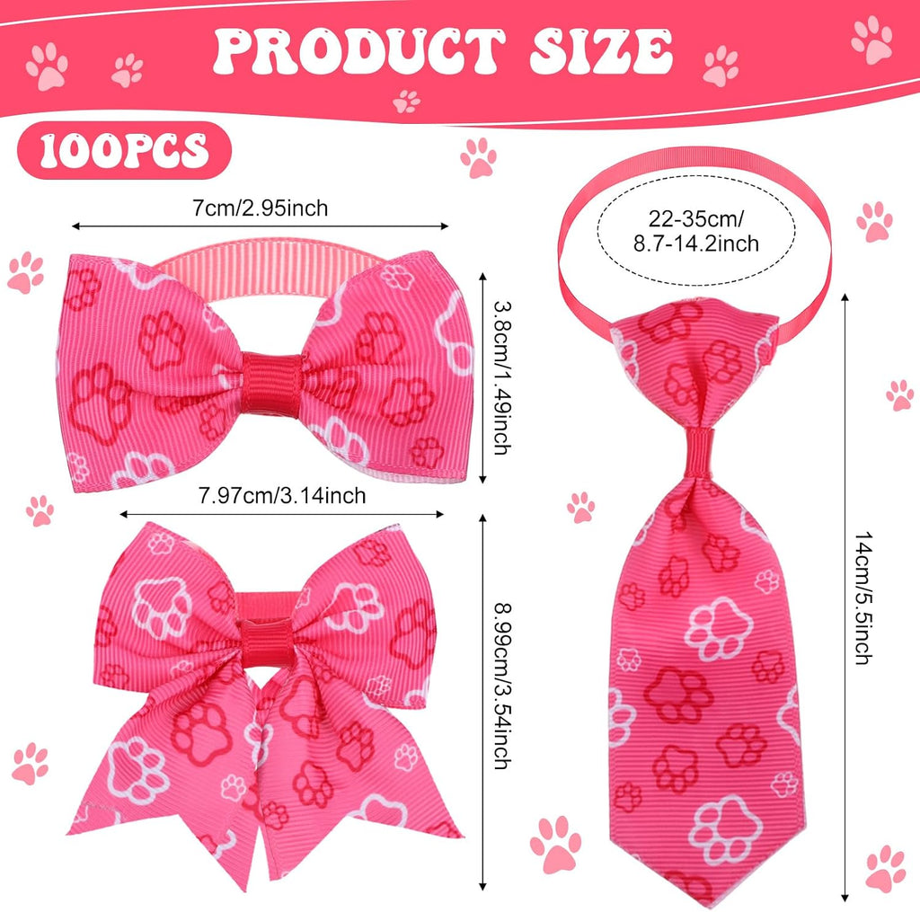 Reginary 100 Pieces Dog Bow Tie Collar Set Include 40 Dog Neckties, and 30 Puppy Bowties, 30 Collar Flowers, Adjustable Pet Ties Grooming for Small Medium Cats Pets Supply(Paw Bone)