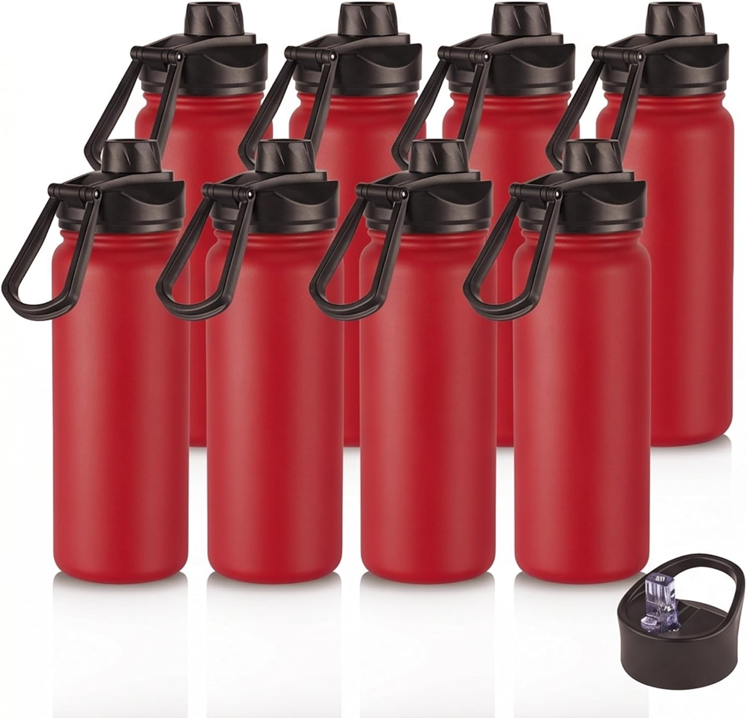 24oz Insulated Water Bottle with Straw Lid, Stainless Steel Metal Water Bottle with Straw & Wide Mouth Lid, Double Wall Vacuum Water Bottle for Hiking Camping, Red 8 Pack