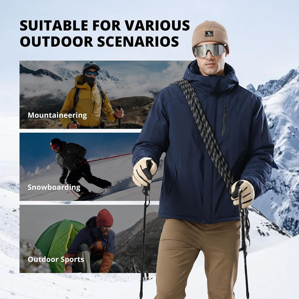 CAMELSPORTS Mens Winter Jacket Waterproof Warm Snow Ski Jackets Faux Fur Fleece Rain Coats with Removable Hood