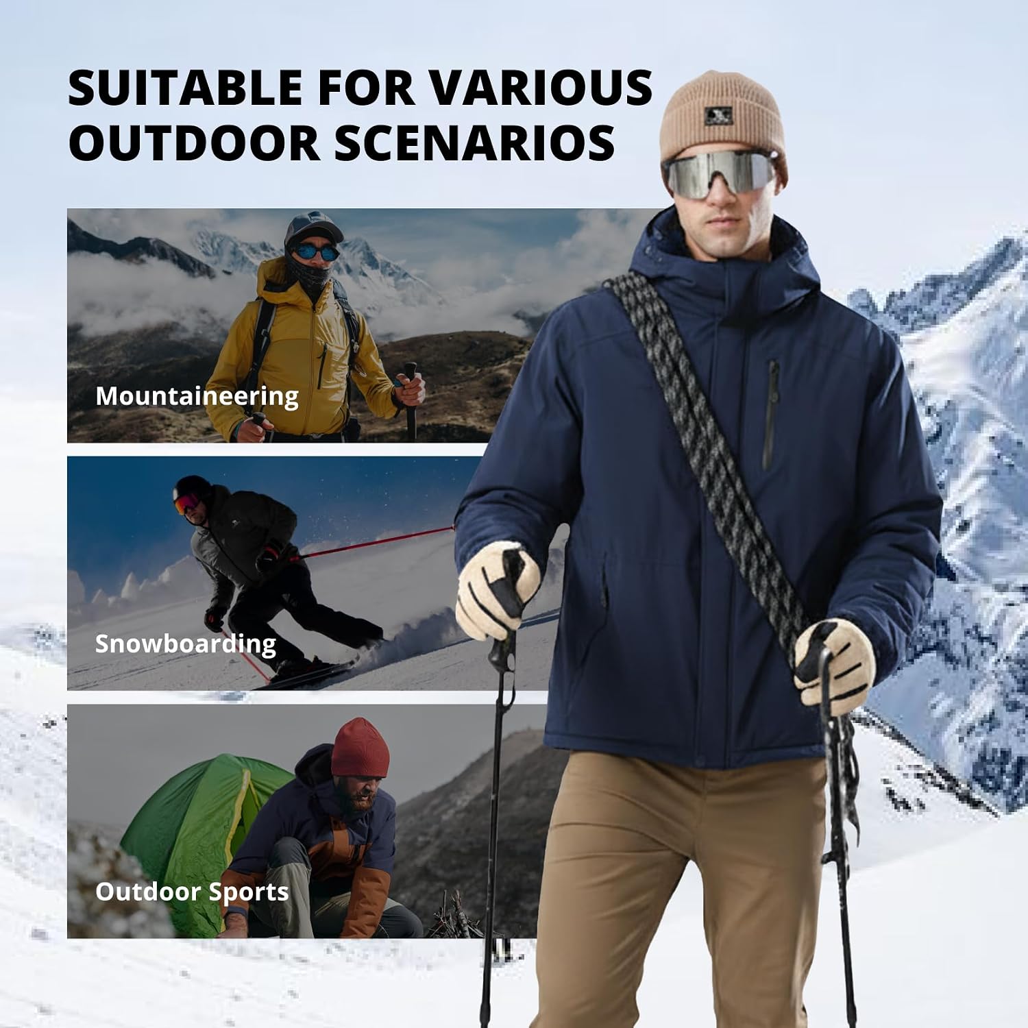 CAMELSPORTS Mens Winter Jacket Waterproof Warm Snow Ski Jackets Faux Fur Fleece Rain Coats with Removable Hood